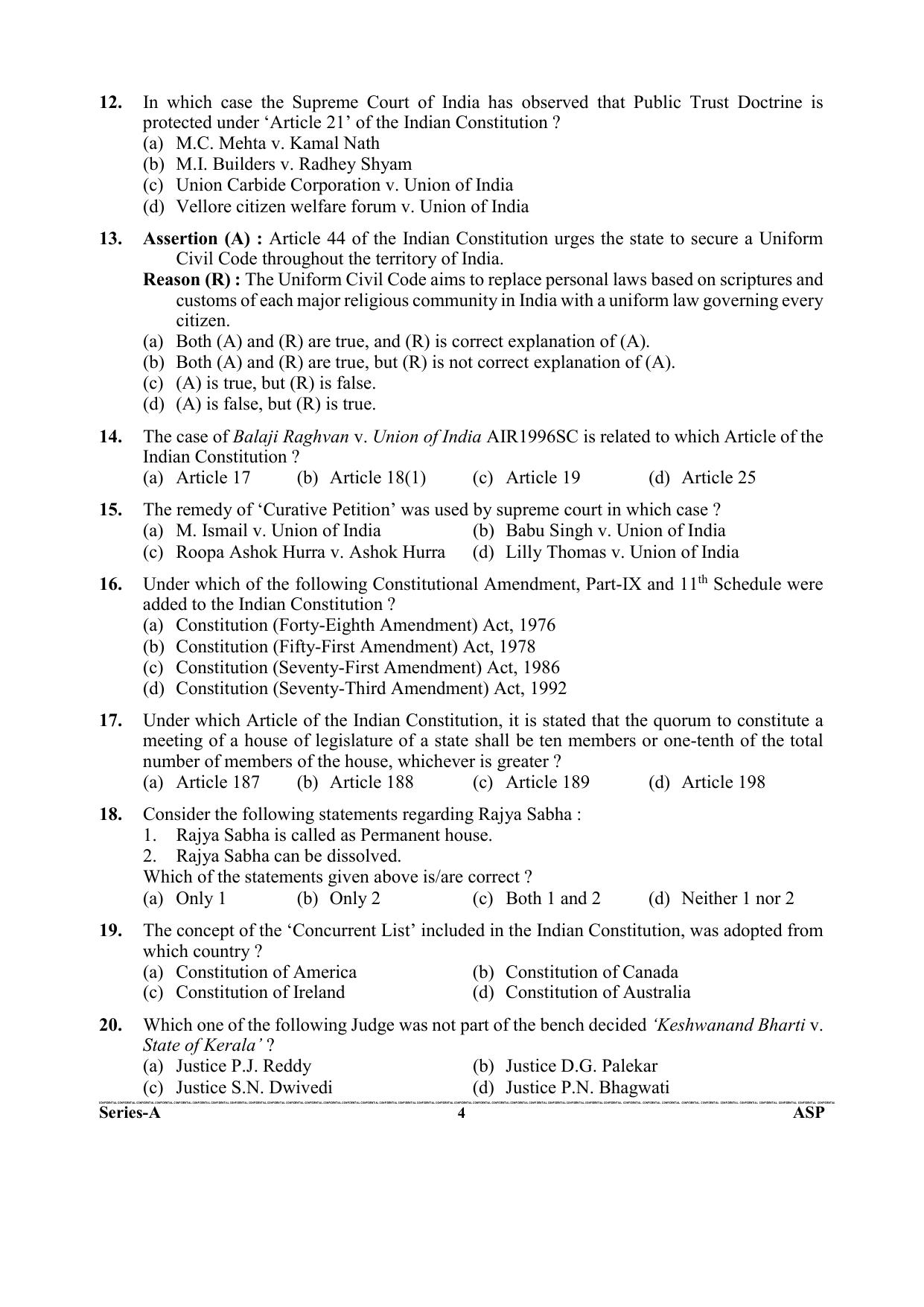 Uttarakhand Judicial Service Civil Judge (Junior Division) Exam-2023 Pre Examination  - Page 4