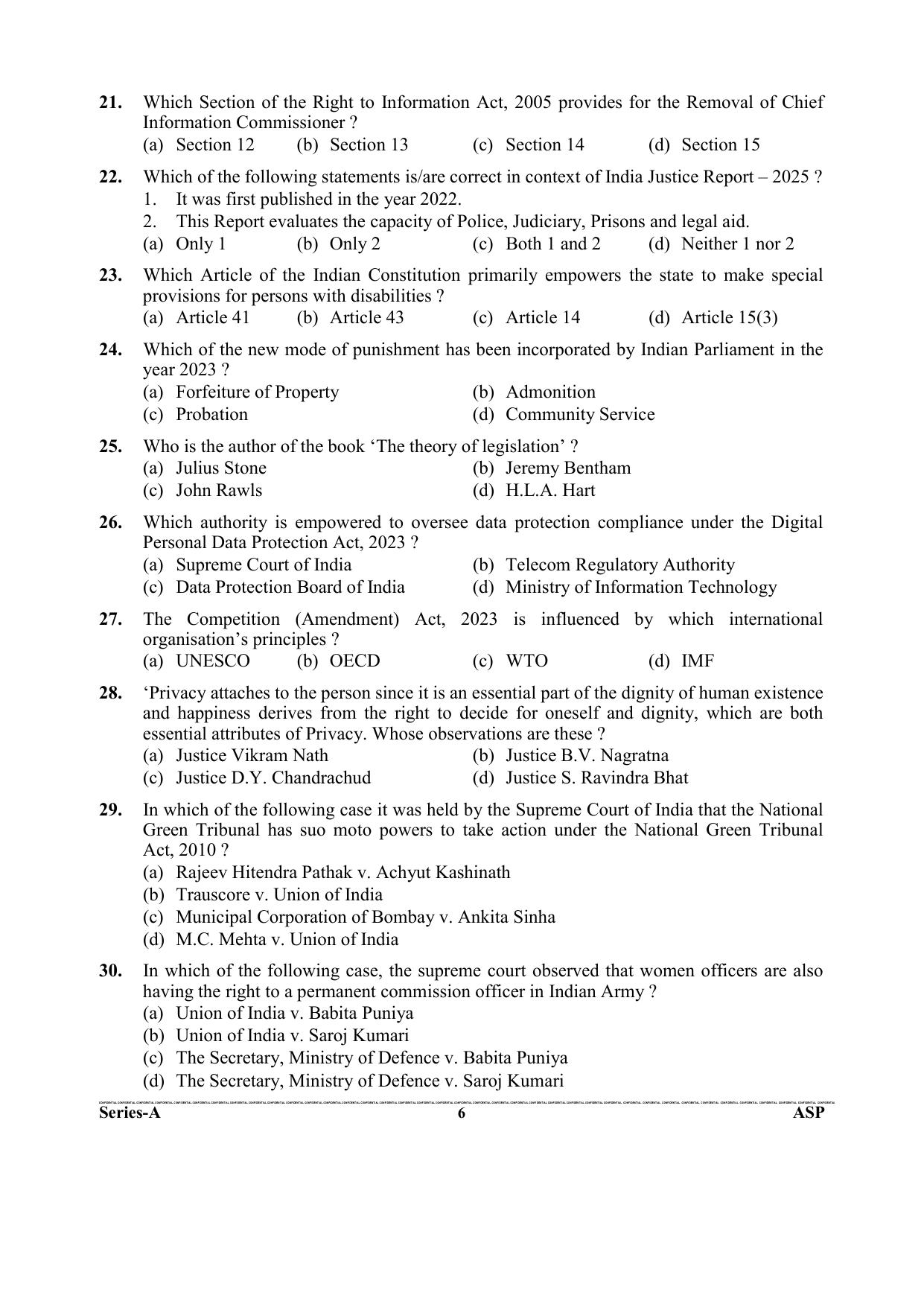 Uttarakhand Judicial Service Civil Judge (Junior Division) Exam-2023 Pre Examination  - Page 6