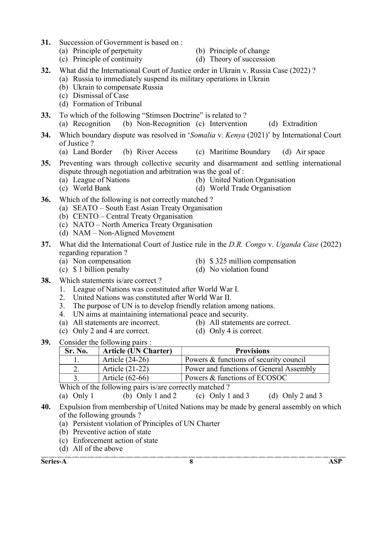 Uttarakhand Judicial Service Civil Judge (Junior Division) Exam-2023 Pre Examination  - Page 8