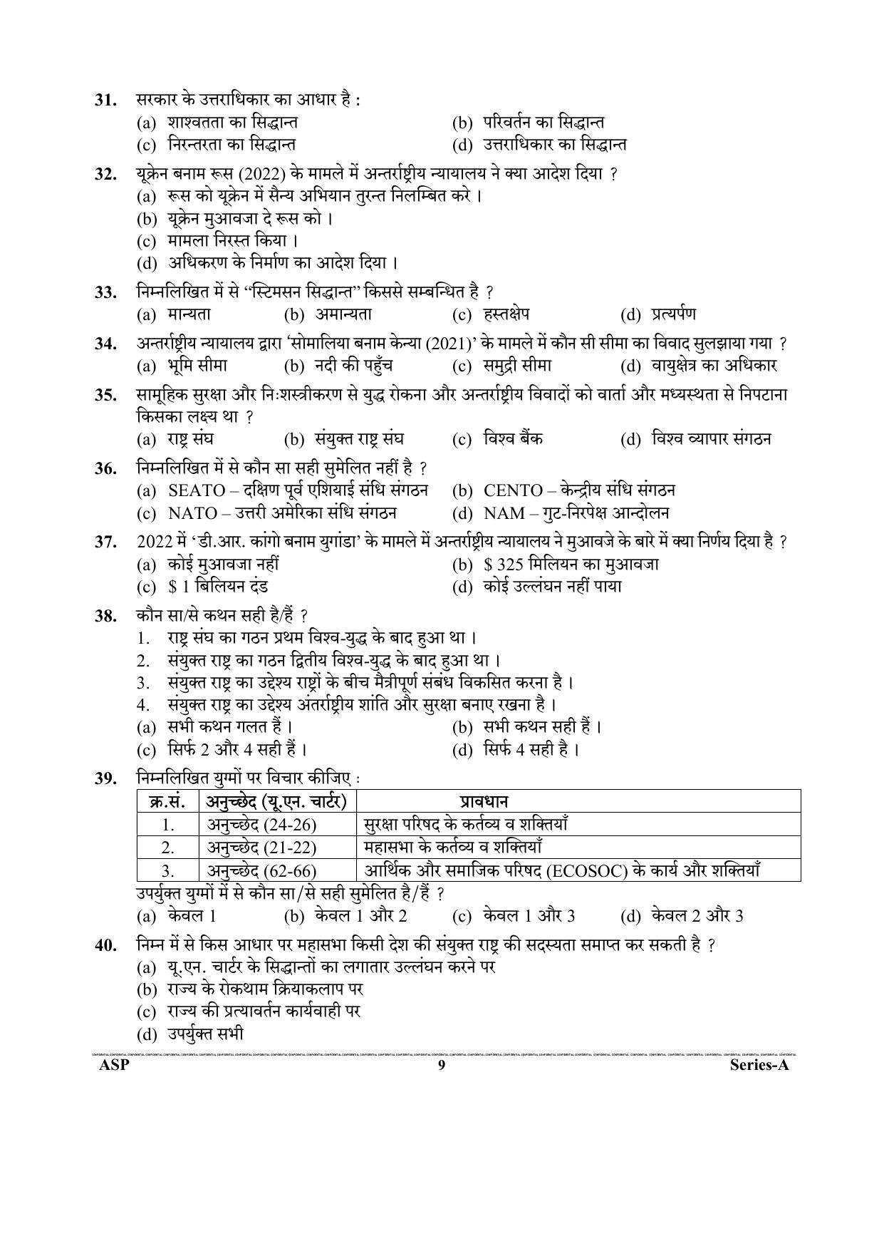 Uttarakhand Judicial Service Civil Judge (Junior Division) Exam-2023 Pre Examination  - Page 9