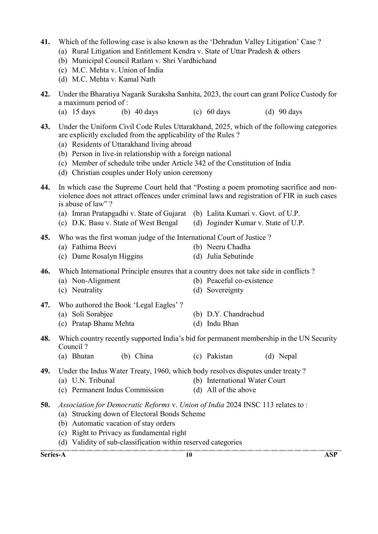 Uttarakhand Judicial Service Civil Judge (Junior Division) Exam-2023 Pre Examination  - Page 10