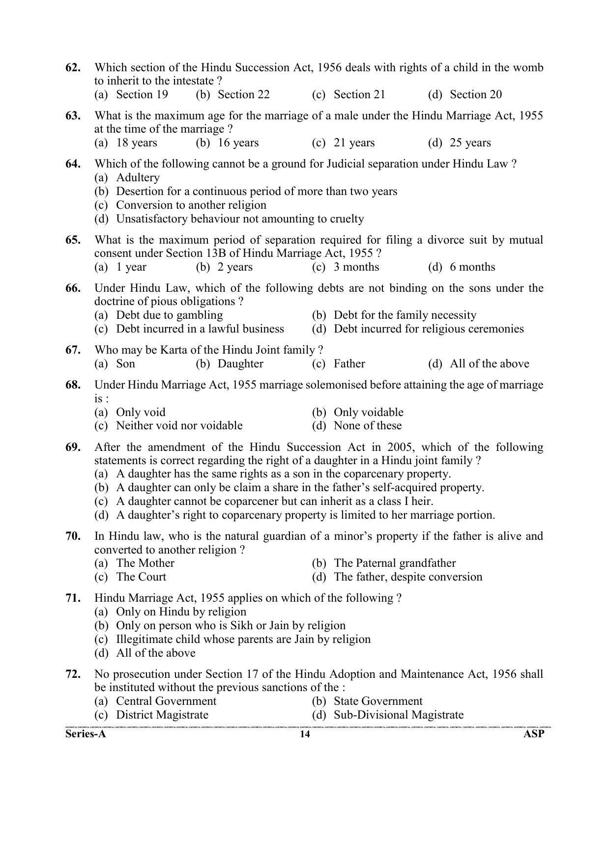 Uttarakhand Judicial Service Civil Judge (Junior Division) Exam-2023 Pre Examination  - Page 14