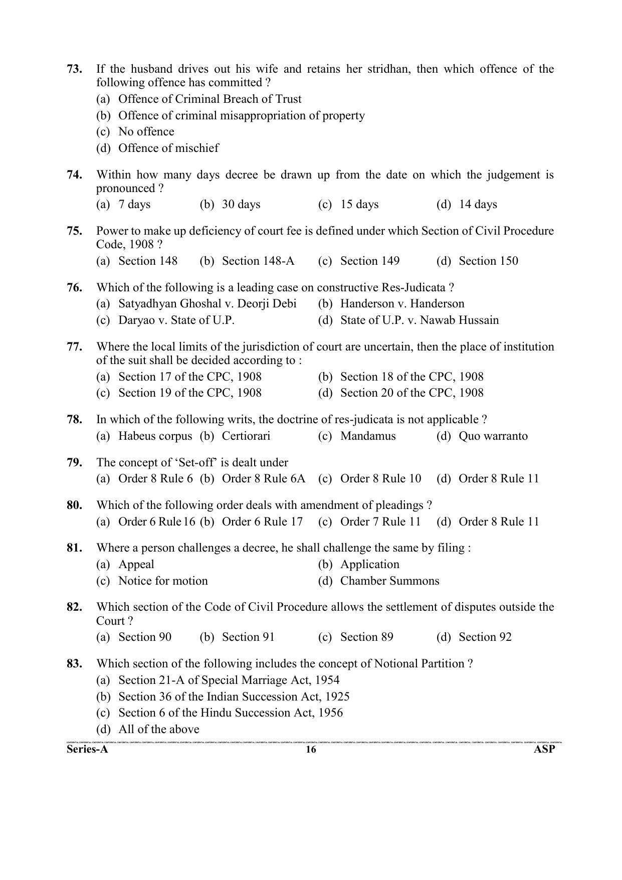 Uttarakhand Judicial Service Civil Judge (Junior Division) Exam-2023 Pre Examination  - Page 16