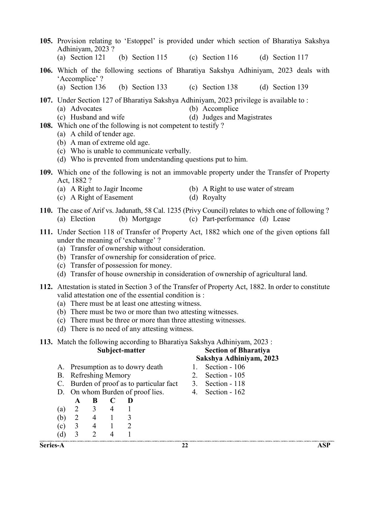 Uttarakhand Judicial Service Civil Judge (Junior Division) Exam-2023 Pre Examination  - Page 22