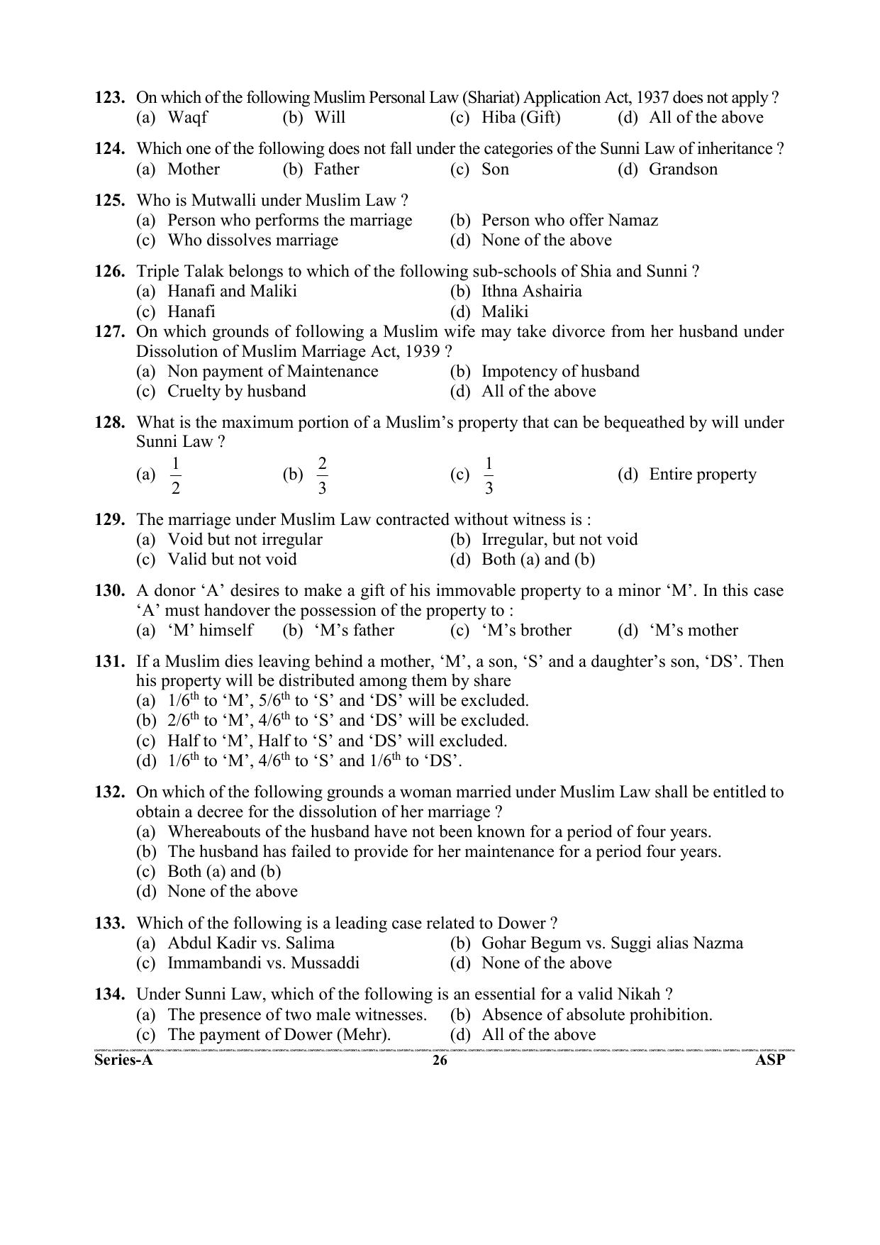 Uttarakhand Judicial Service Civil Judge (Junior Division) Exam-2023 Pre Examination  - Page 26