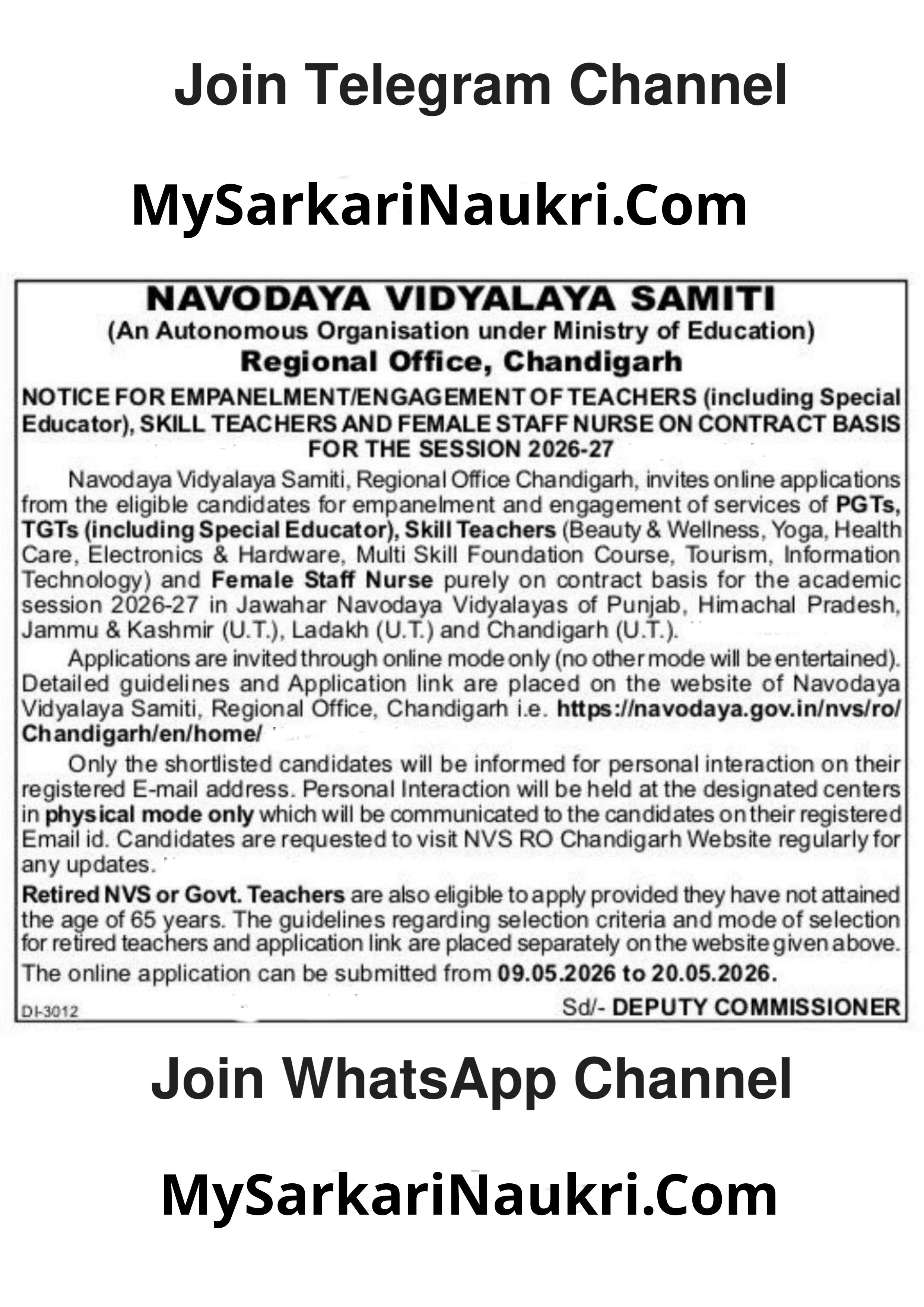 NVS Chandigarh Recruitment 2026 for 100+ PGT, TGT, Special Educator, Skill Teacher, Staff Nurse Posts - Page 1