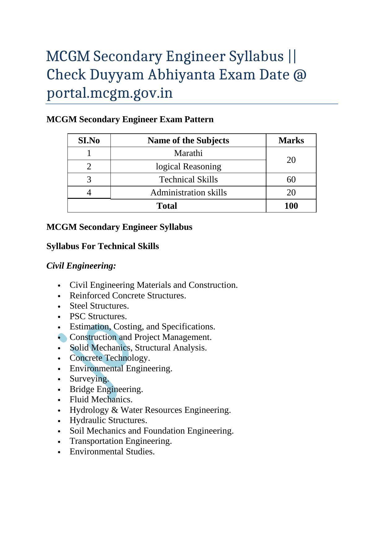 MCGM Secondary Engineer Syllabus - Page 3