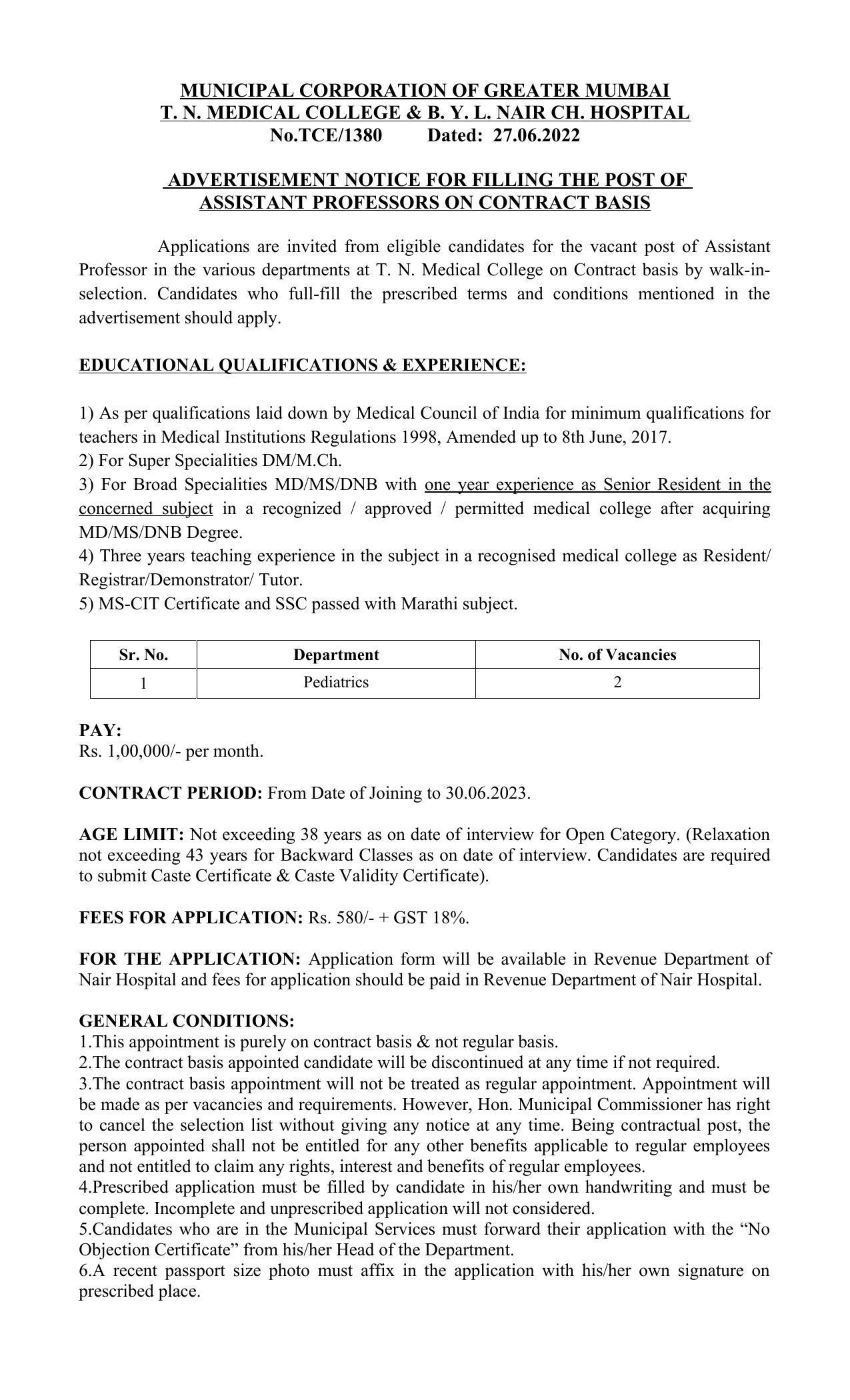 MCGM Invites Application for Assistant Professor Recruitment 2022 - Page 2
