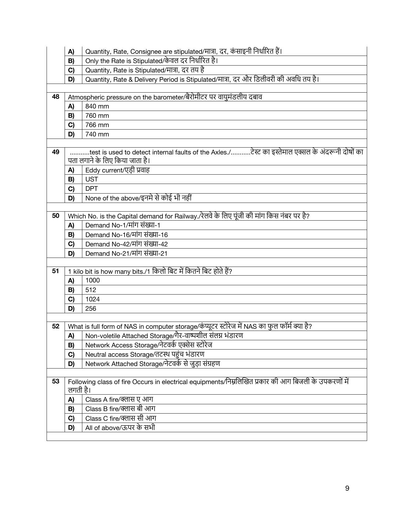 South Western Railway Chief Instructor General Level 7 (Shift-1) Question Paper - Page 9