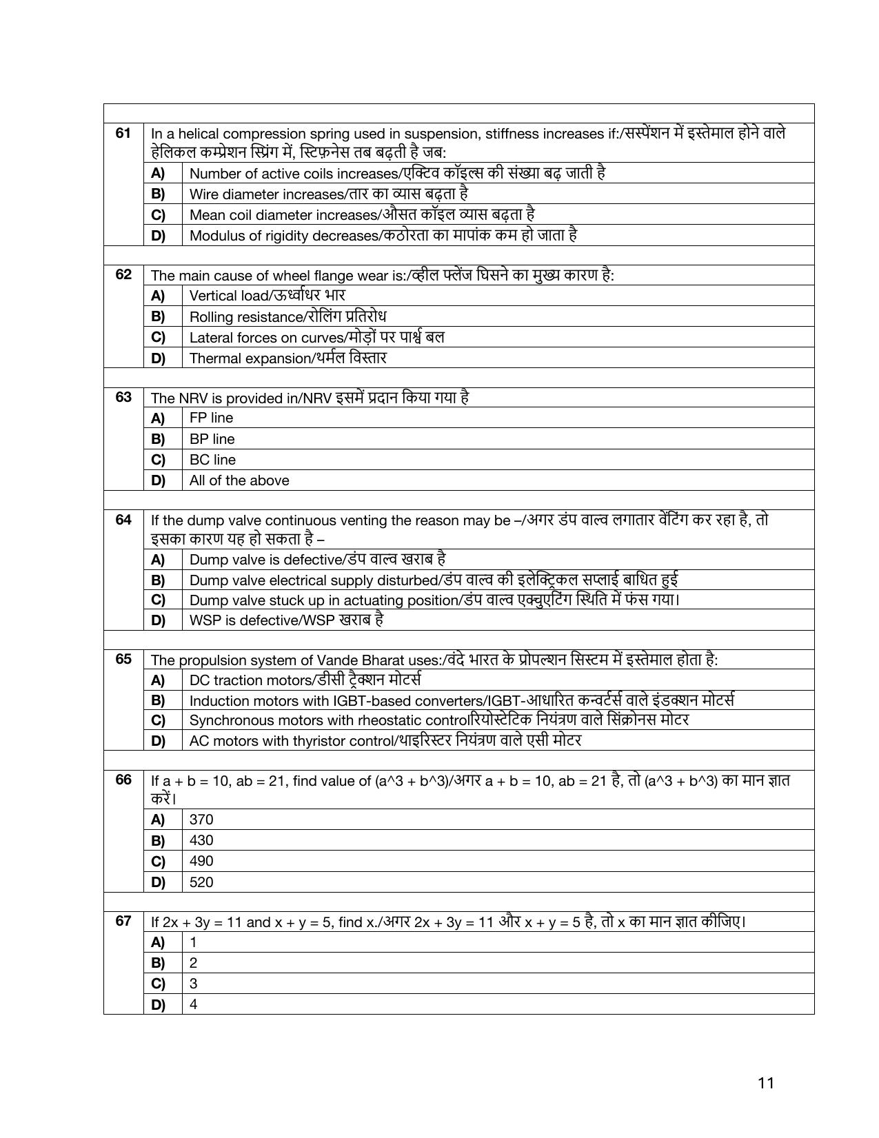 South Western Railway Chief Instructor General Level 7 (Shift-1) Question Paper - Page 11