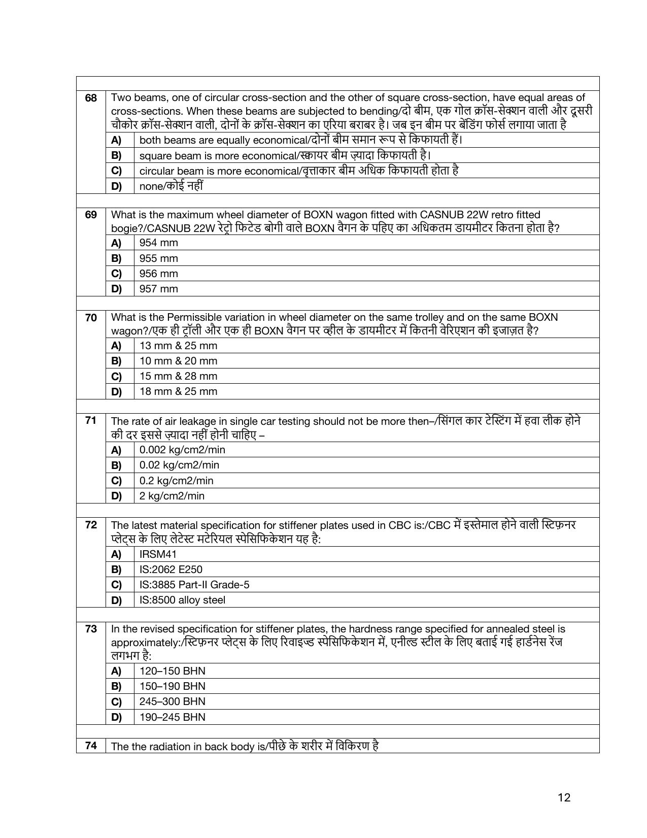 South Western Railway Chief Instructor General Level 7 (Shift-1) Question Paper - Page 12