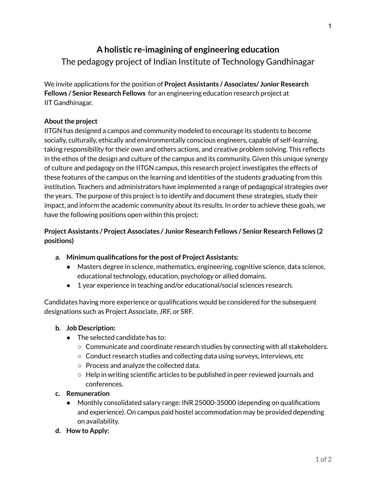 IIT Gandhinagar Invites Application for Project Assistant Or Associate Or Junior Research Fellow (JRF) Or Senior Research Fellow (SRF) Recruitment 2022 - Page 2