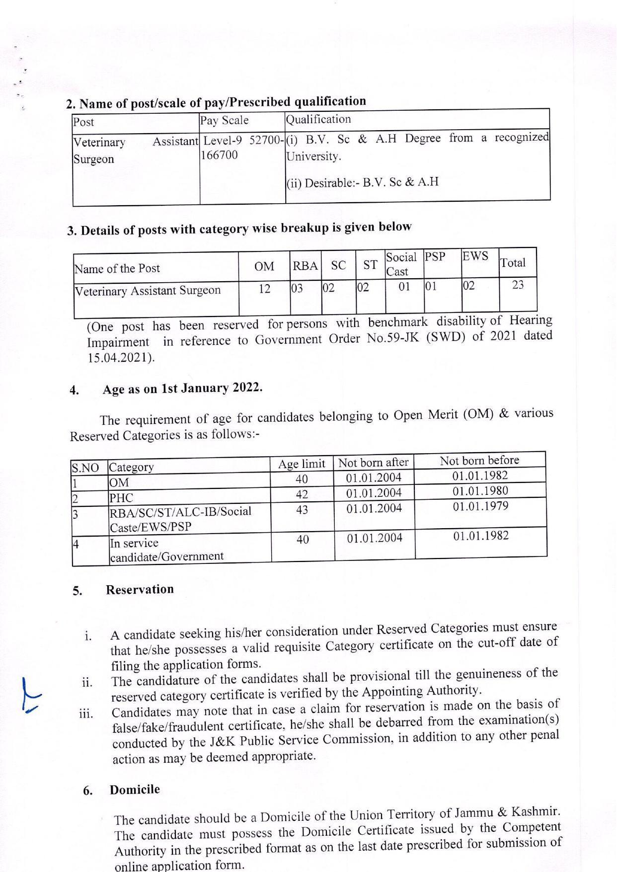 JKPSC Invites Application for 23 Veterinary Assistant Surgeon Recruitment 2023 - Page 2