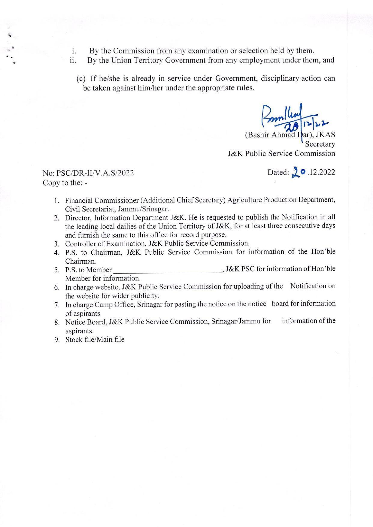 JKPSC Invites Application for 23 Veterinary Assistant Surgeon Recruitment 2023 - Page 1