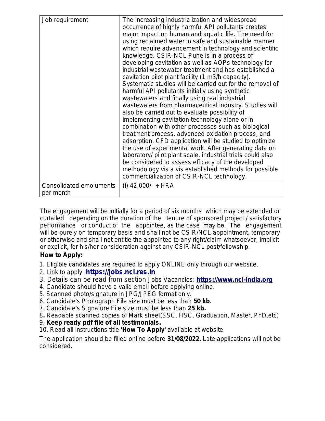 National Chemical Laboratory Invites Application for Senior Project Associate Recruitment 2022 - Page 1