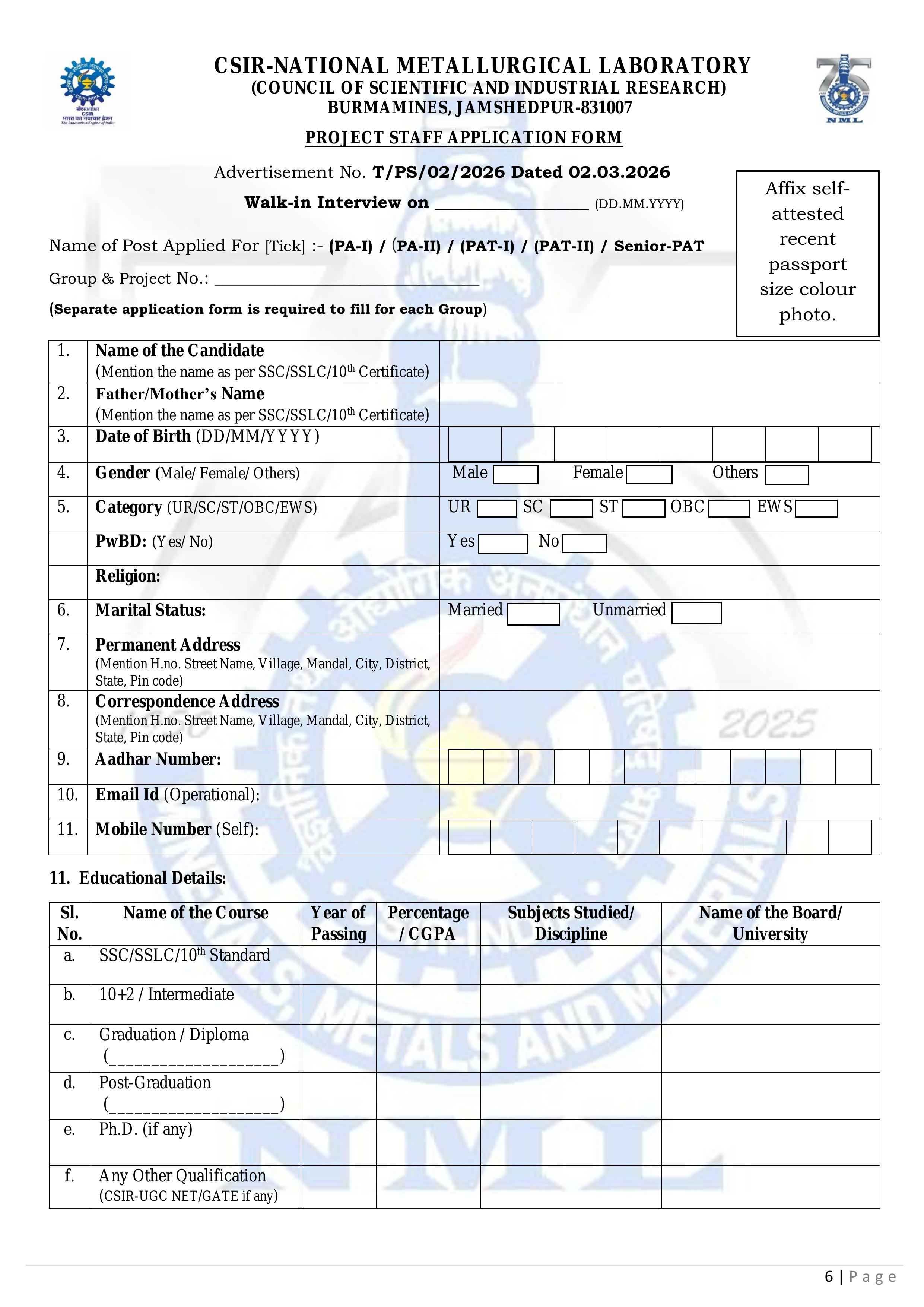 CSIR-NML Madras Centre Recruitment 2026 - Walk-in Interview for 34 Project Staff, Salary up to Rs. 42,000/- - Page 6