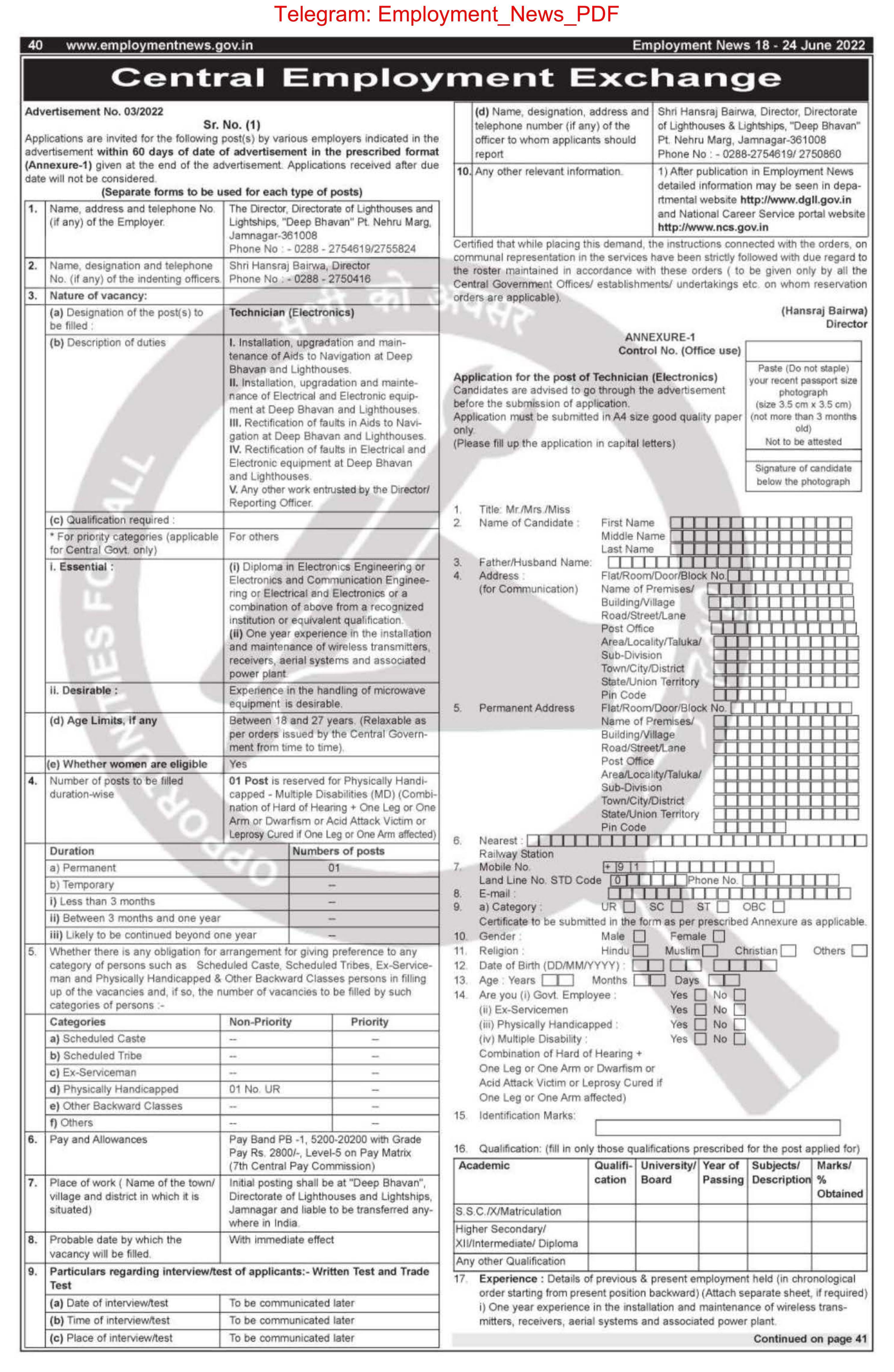 Central Employment Exchange Invites Application for Technician Recruitment 2022 - Page 2