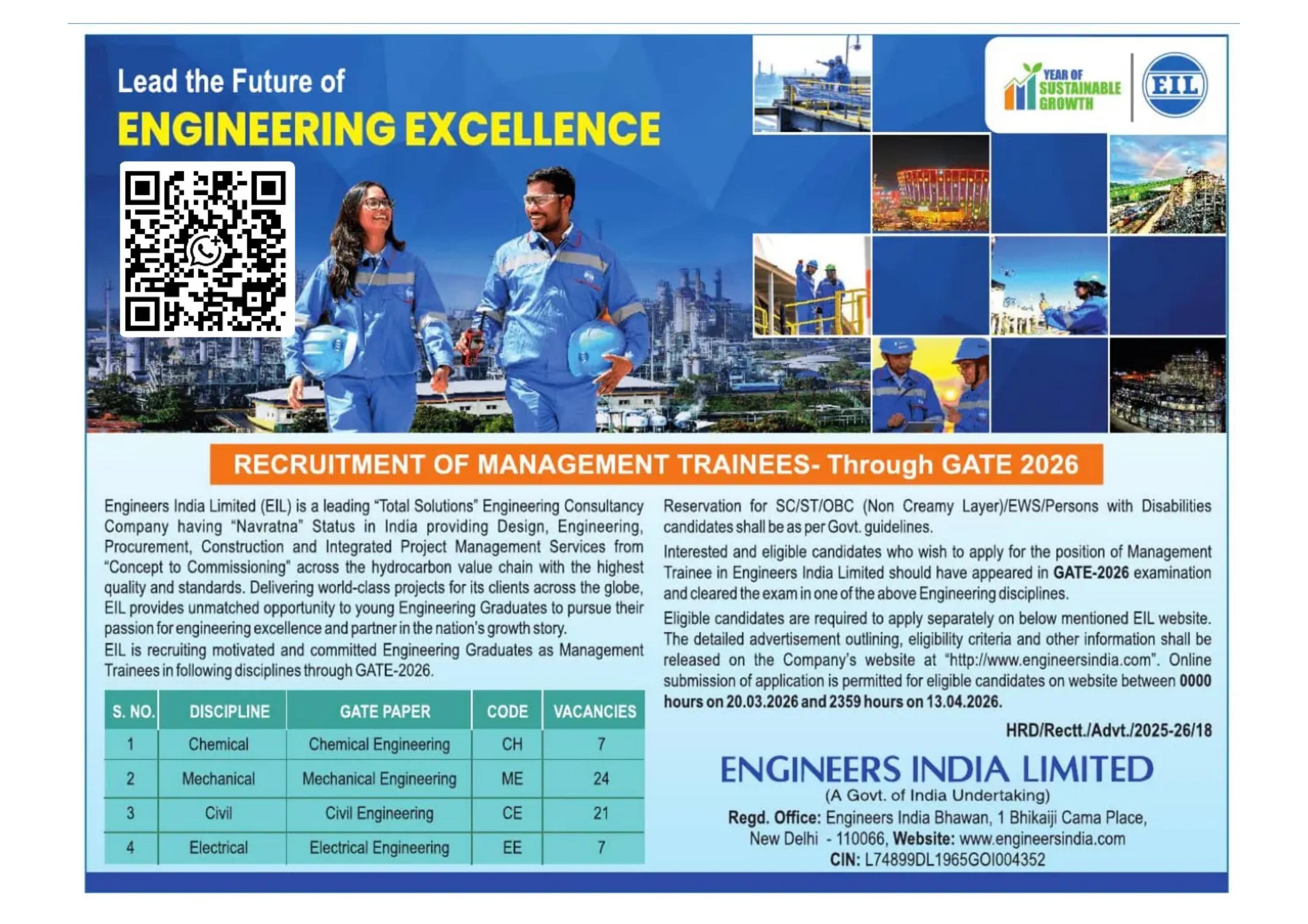 EIL Management Trainee Recruitment 2026 for 59 Posts - Apply Online @ engineersindia.com - Page 1