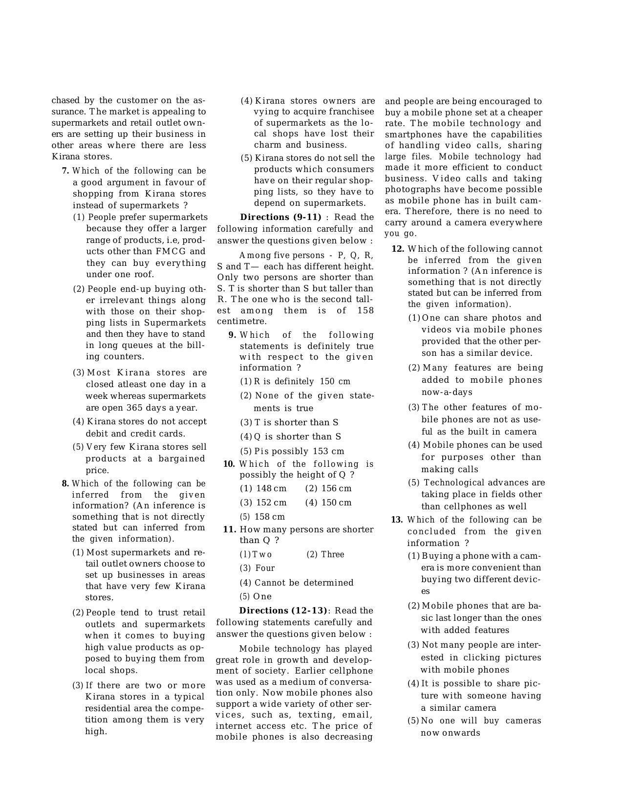 IBPS SO Reasoning And Quantitative Aptitude Question Paper - Page 1