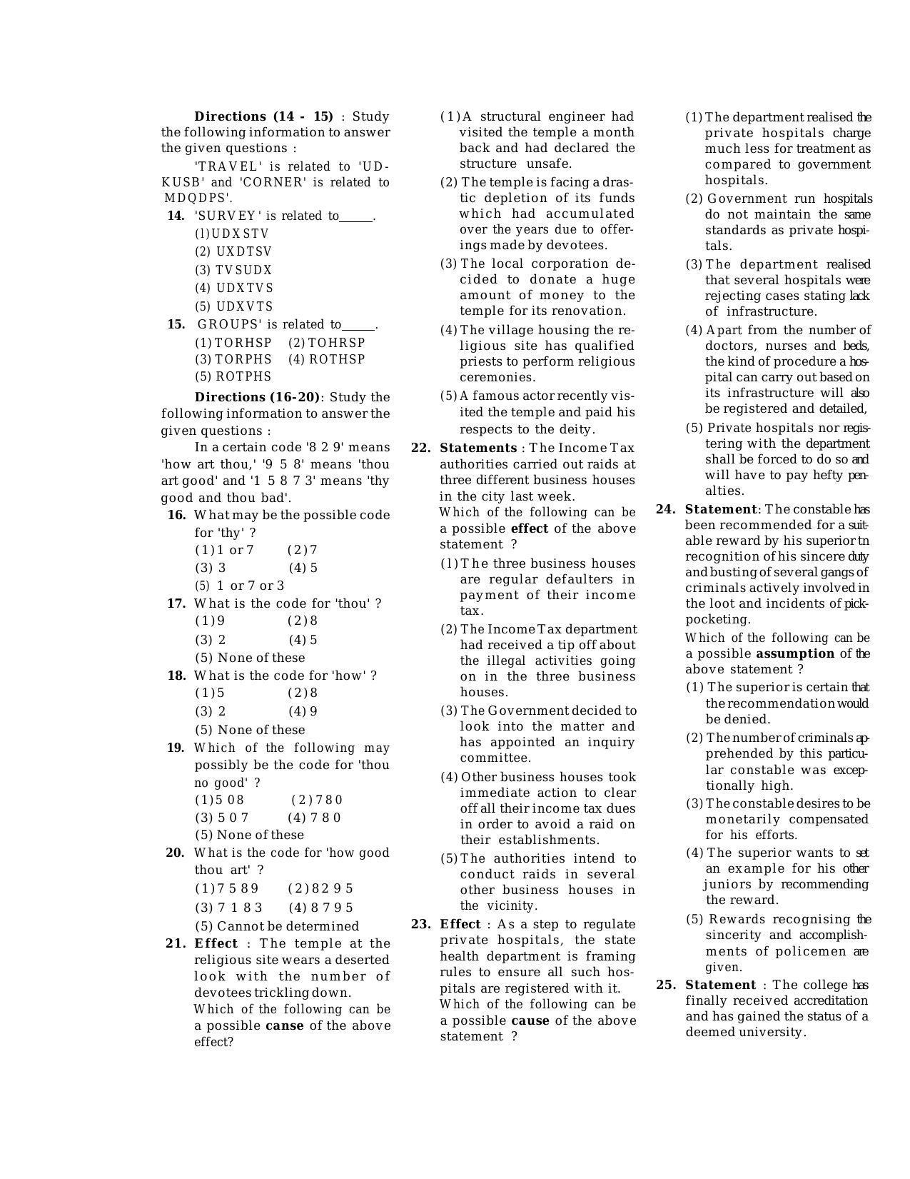 IBPS SO Reasoning And Quantitative Aptitude Question Paper - Page 2