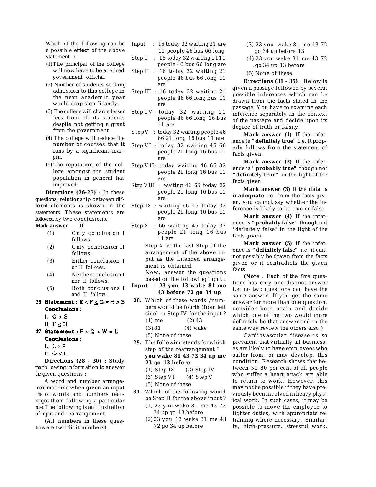 IBPS SO Reasoning And Quantitative Aptitude Question Paper - Page 5