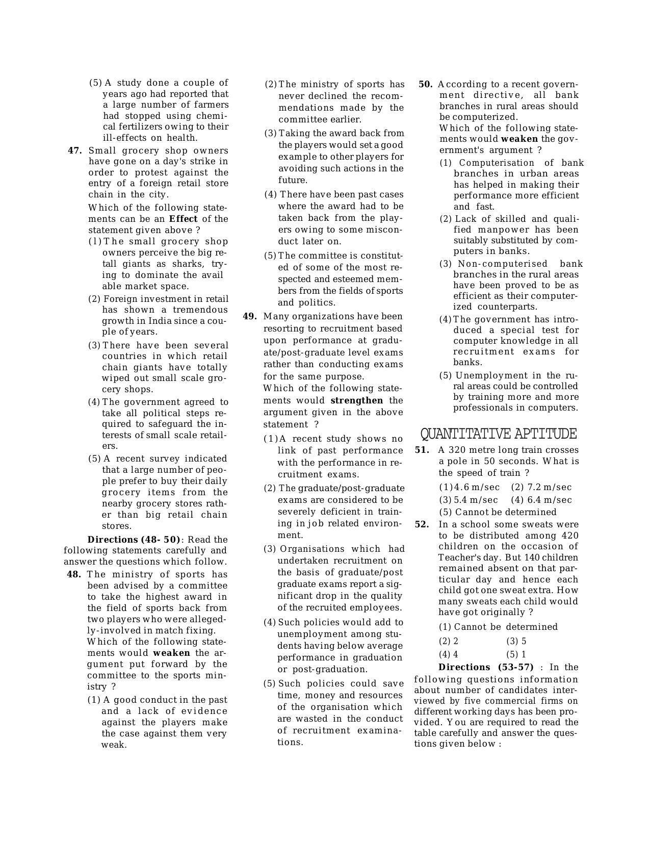 IBPS SO Reasoning And Quantitative Aptitude Question Paper - Page 7