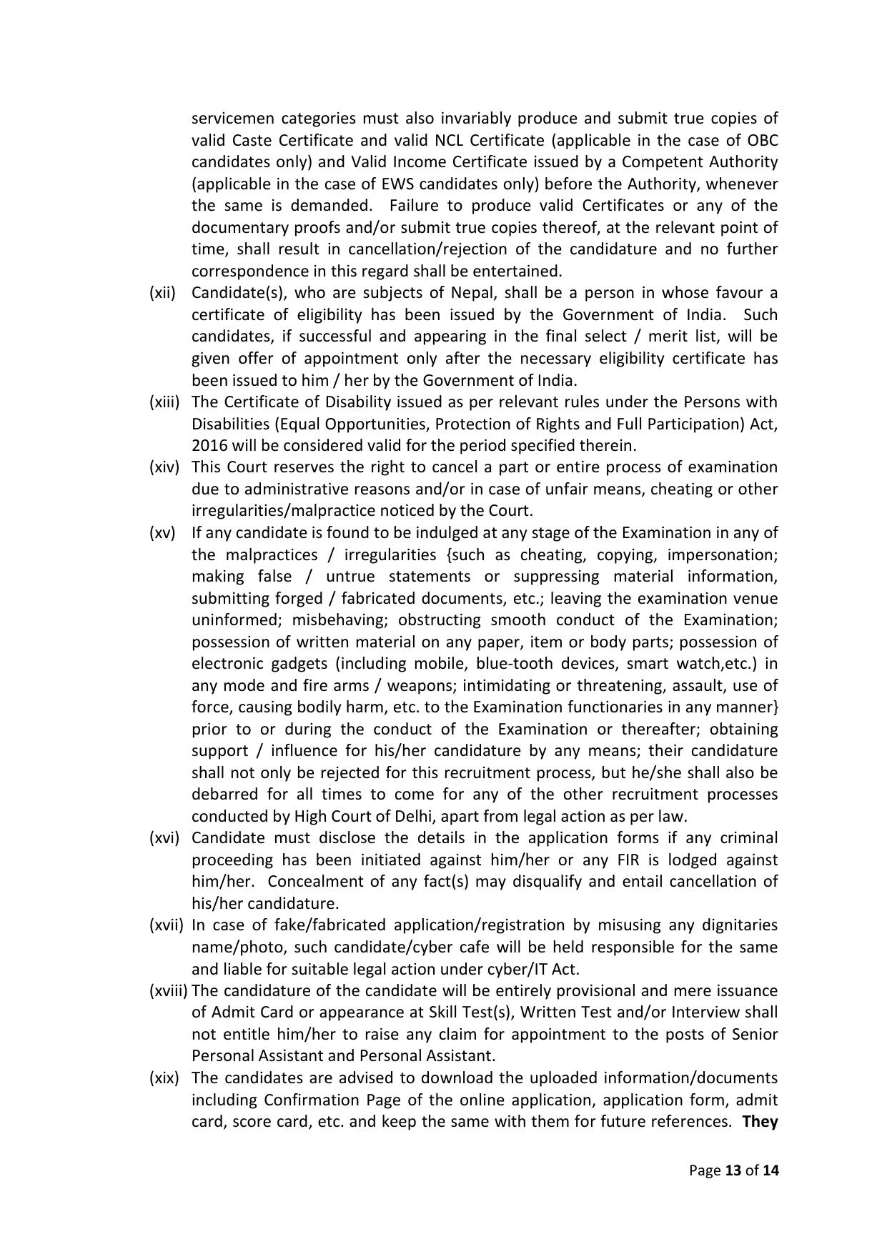 Delhi High Court Junior Personal Assistant, Personal Assistant Recruitment 2023 - Page 14