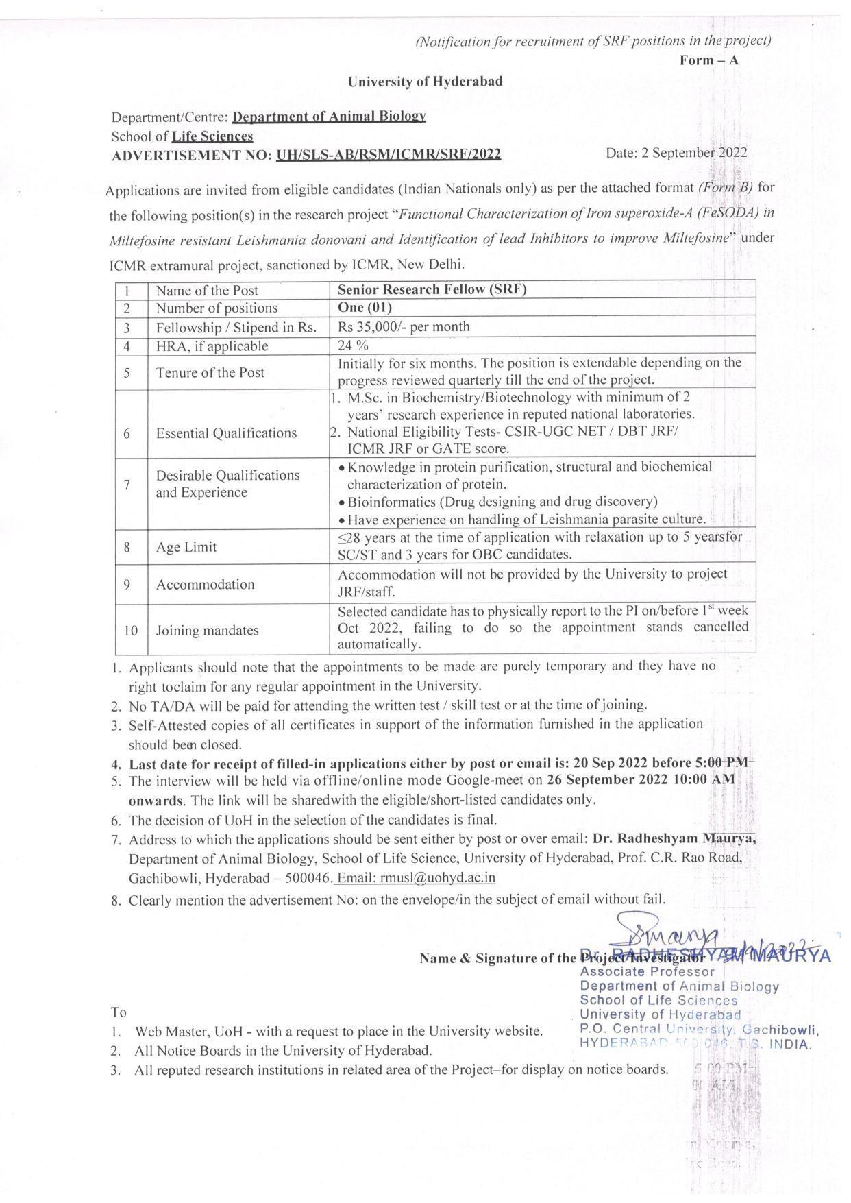 University of Hyderabad Invites Application for Senior Research Fellow Recruitment 2022 - Page 3