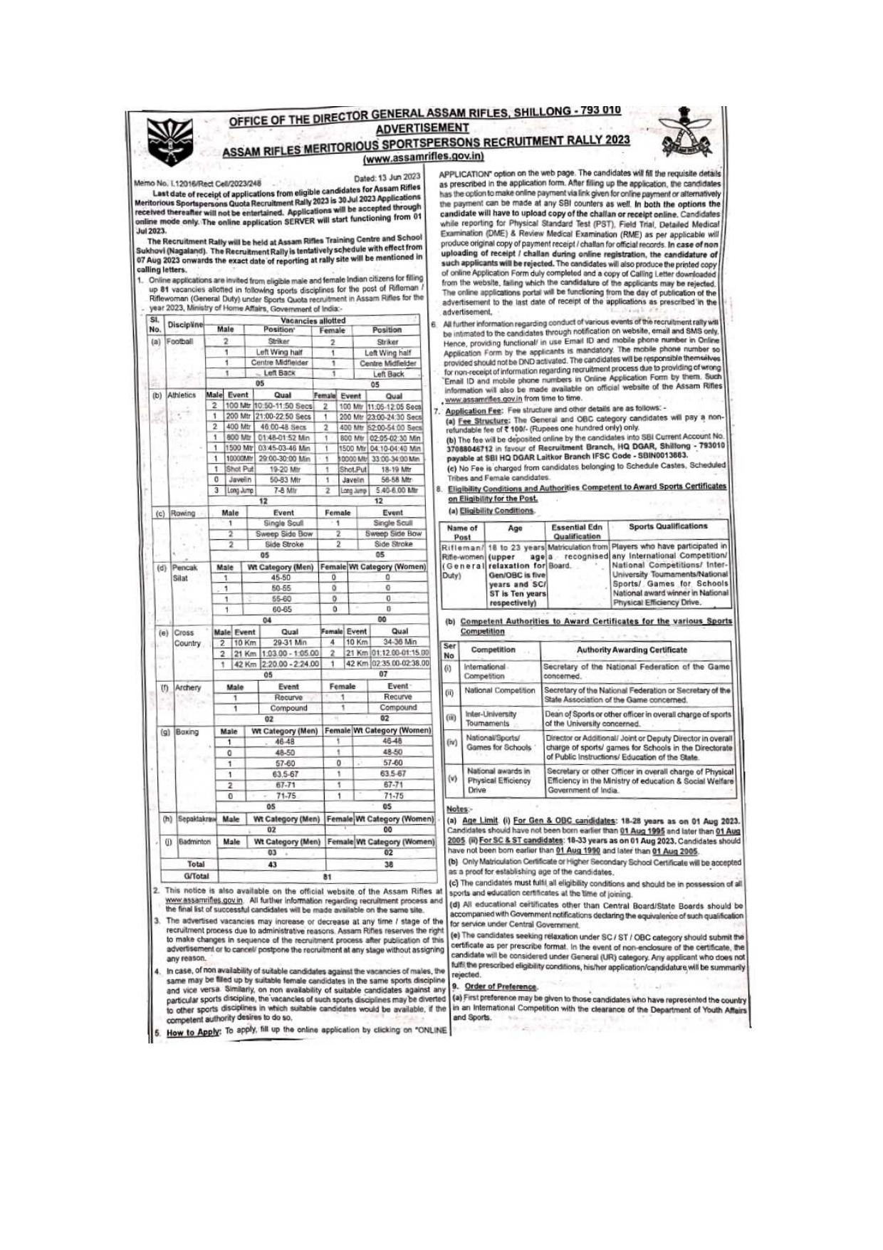 Assam Rifles Riflesman/ Riflewomen (GD) Recruitment 2023 - Page 3