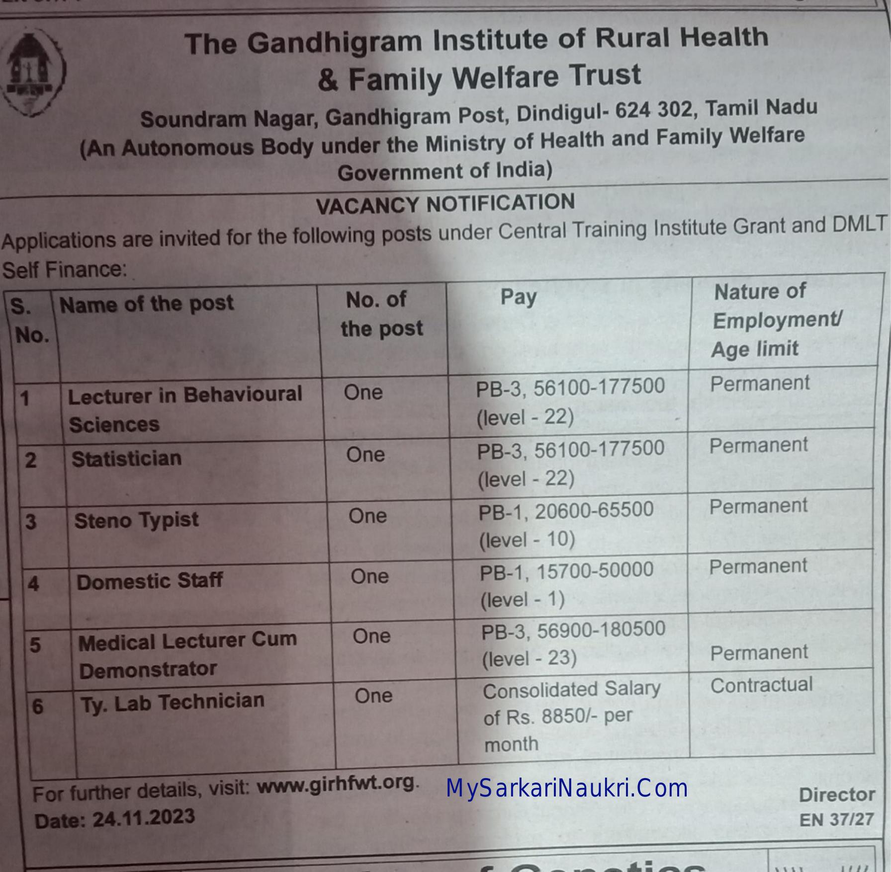 GIRHFWT Steno Typist and Various Posts Recruitment 2023 - Page 1