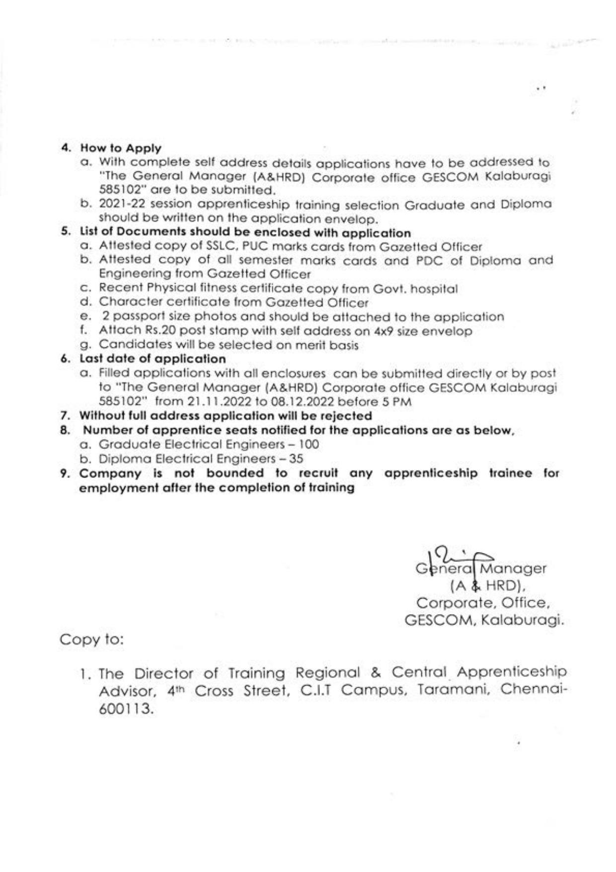 GESCOM Invites Application for Apprenticeship Training Recruitment 2022 - Page 1