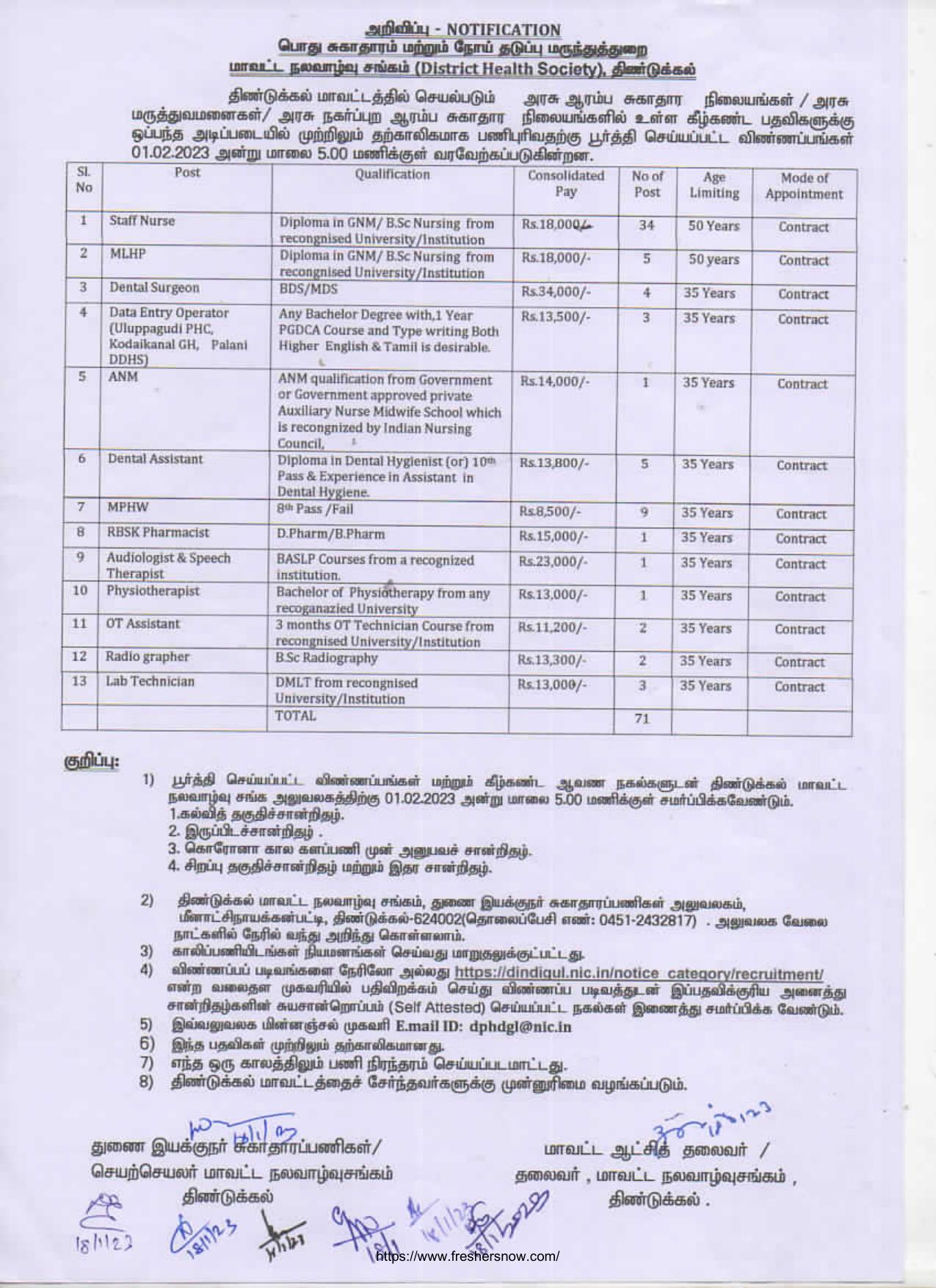 DHS Dindigul Staff Nurse, Physiotherapist and Various Posts Recruitment 2023 - Page 3