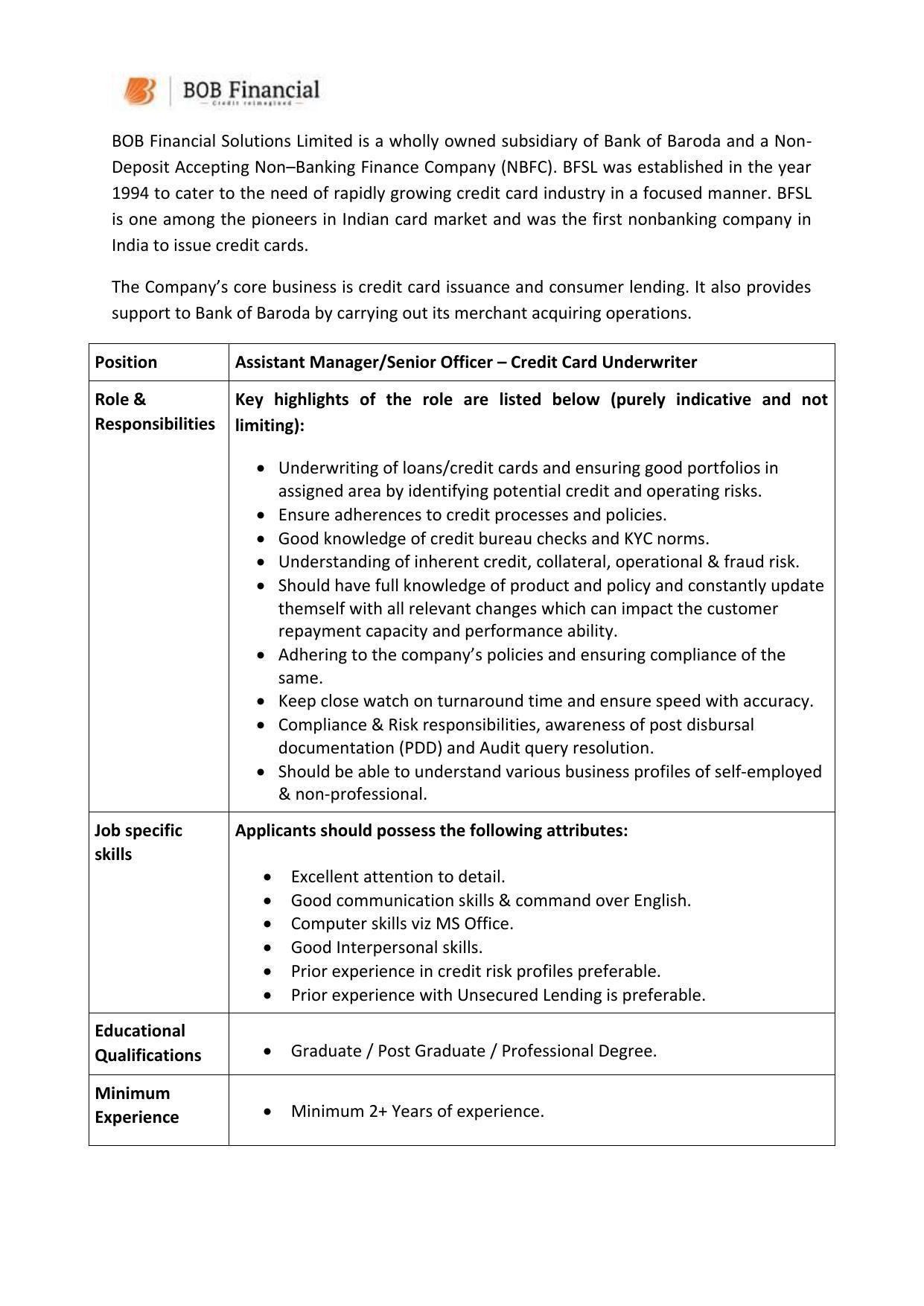 BOB Financial Invites Application for Assistant Manager/ Senior Officer Recruitment 2022 - Page 2