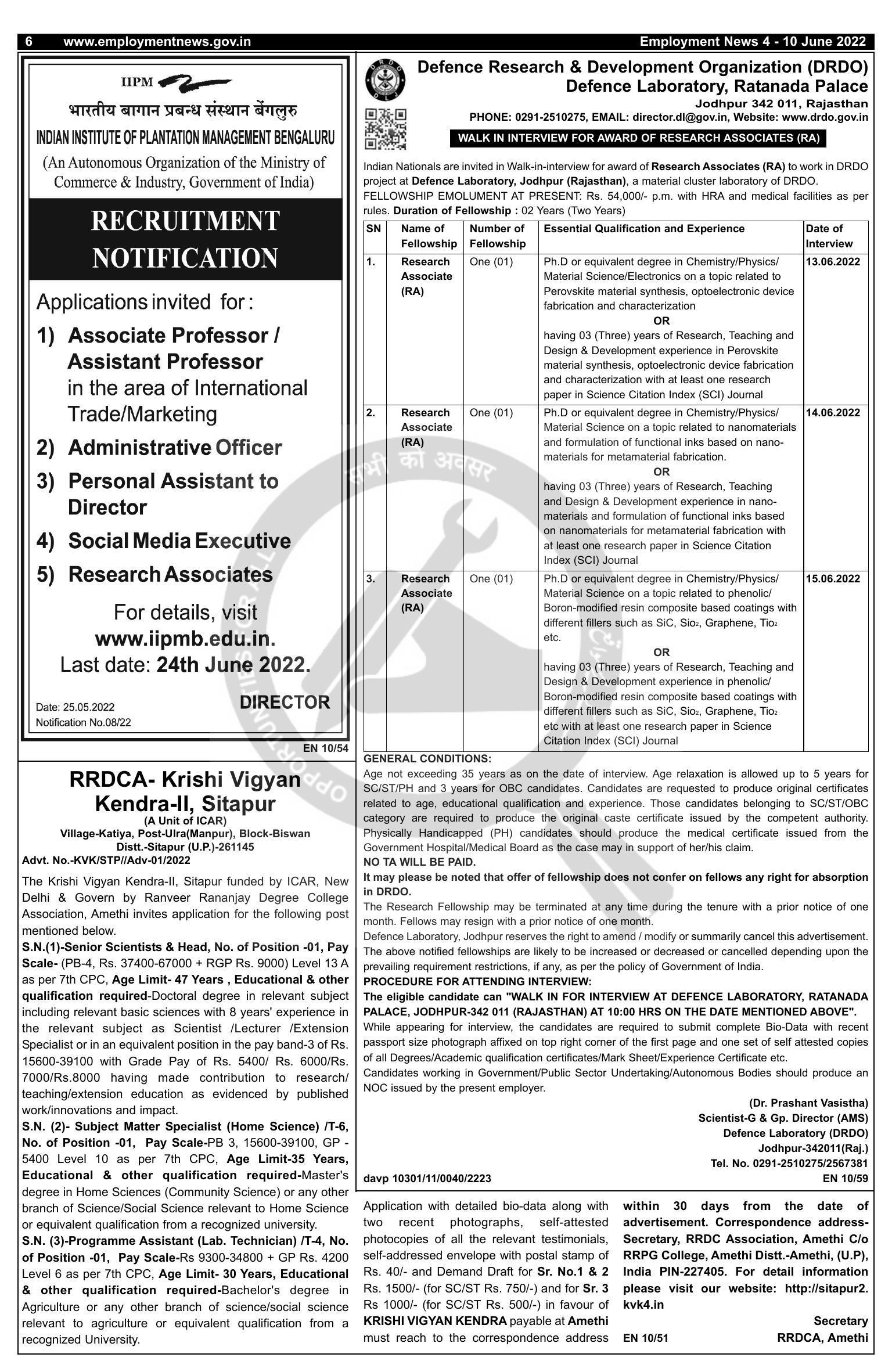Defence Laboratory Jodhpur (DLJ) Research Associate (RA) Recruitment 2022 - Page 1