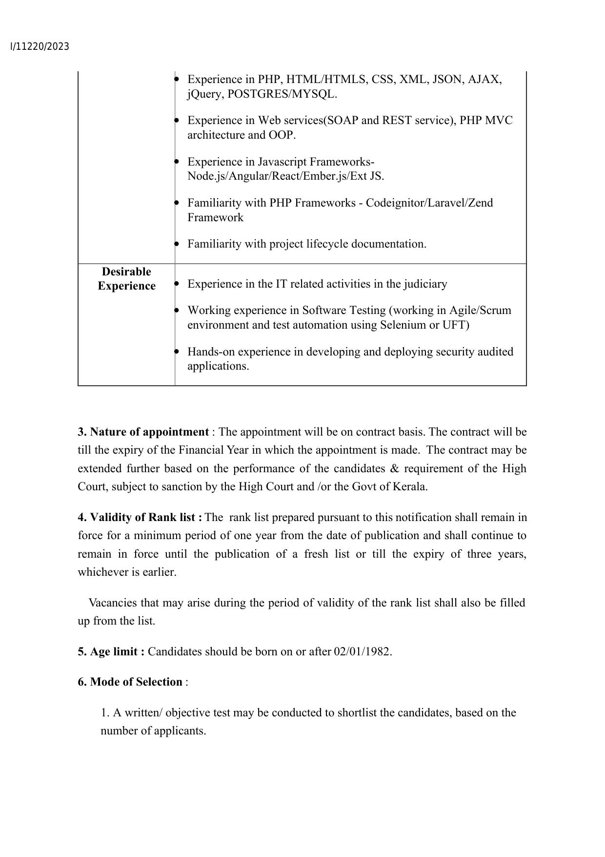 High Court of Kerala Invites Application for 6 Senior Computer Programmer Recruitment 2023 - Page 1