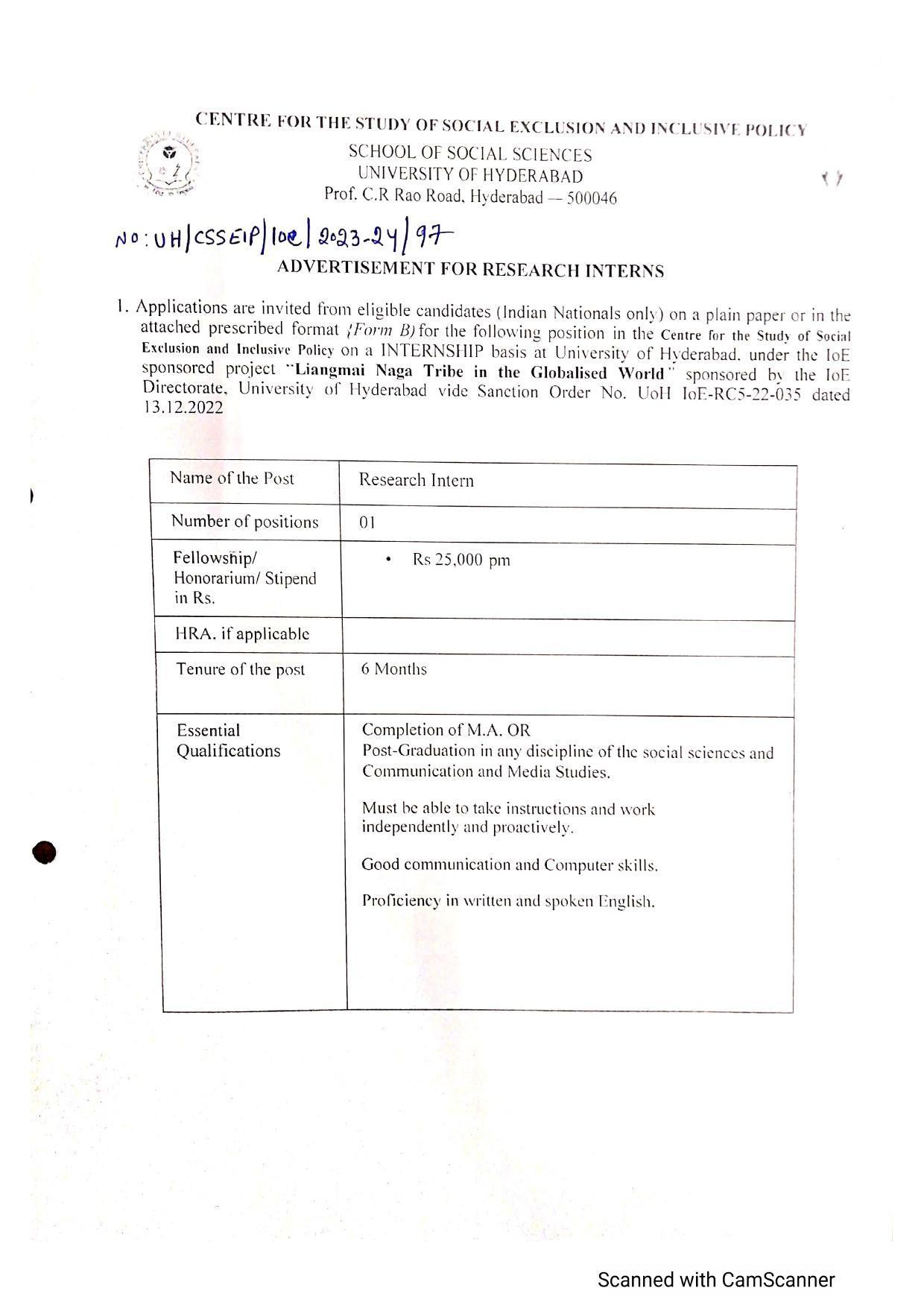 University of Hyderabad (UoH) Invites Application for Research Intern Recruitment 2022 - Page 2