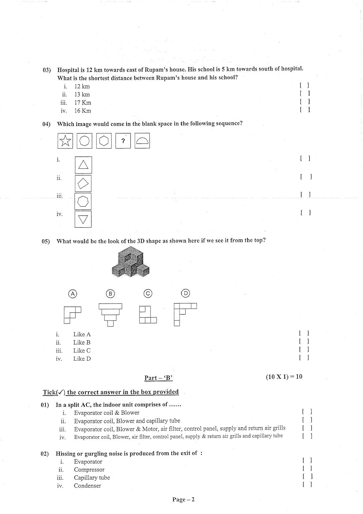 Question Paper of Technician ‘A’ (Refrigeration & Air Conditioning) - Page 2