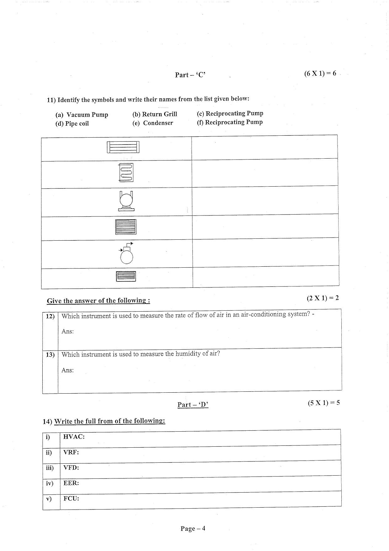 Question Paper of Technician ‘A’ (Refrigeration & Air Conditioning) - Page 4