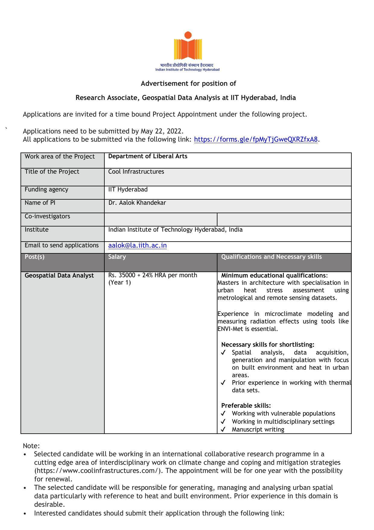 IIT Hyderabad Invites Application for Geospatial Data Analyst Recruitment 2022 - Page 2