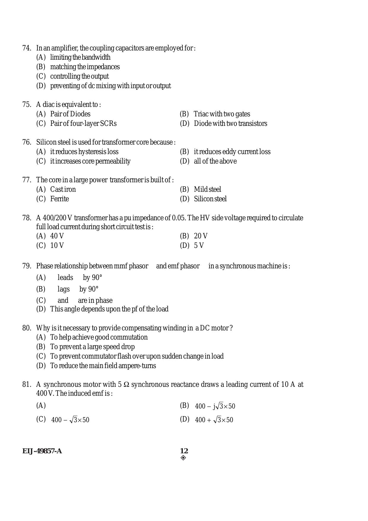 SEBI Officer Electrical Engineering Previous Paper - Page 12