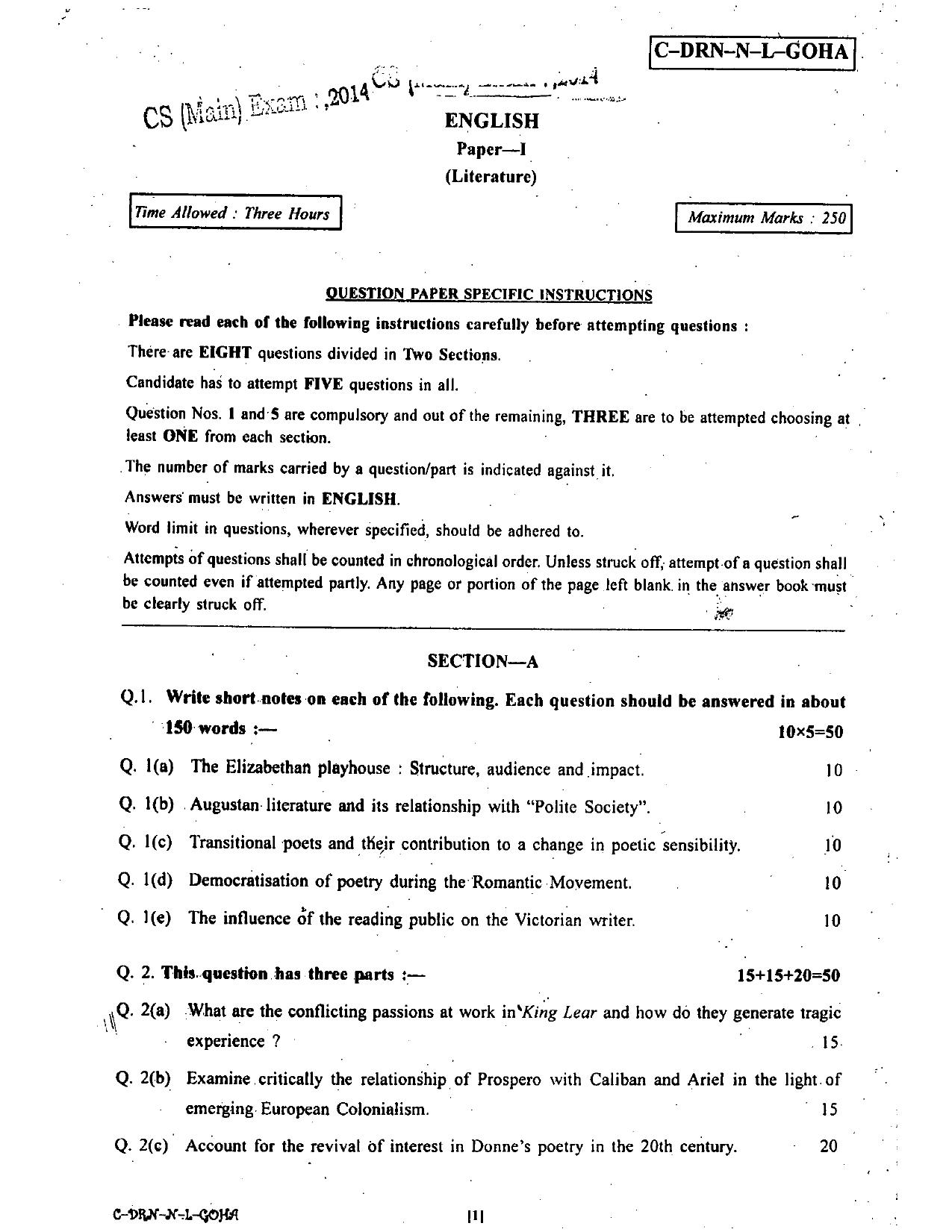 HPSSSB Elementary Education Language Teacher Old Papers - General English - Page 1