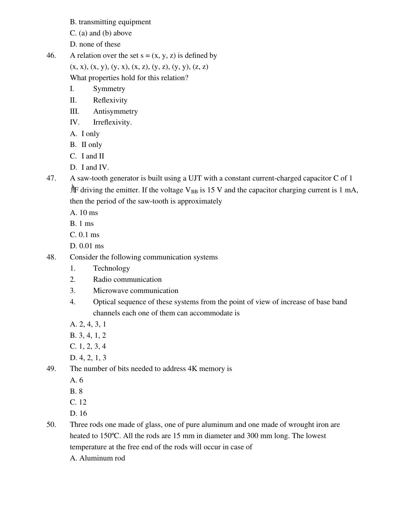 TNPSC Assistant System Engineer Previous Papers Electronics & Communications - Page 10