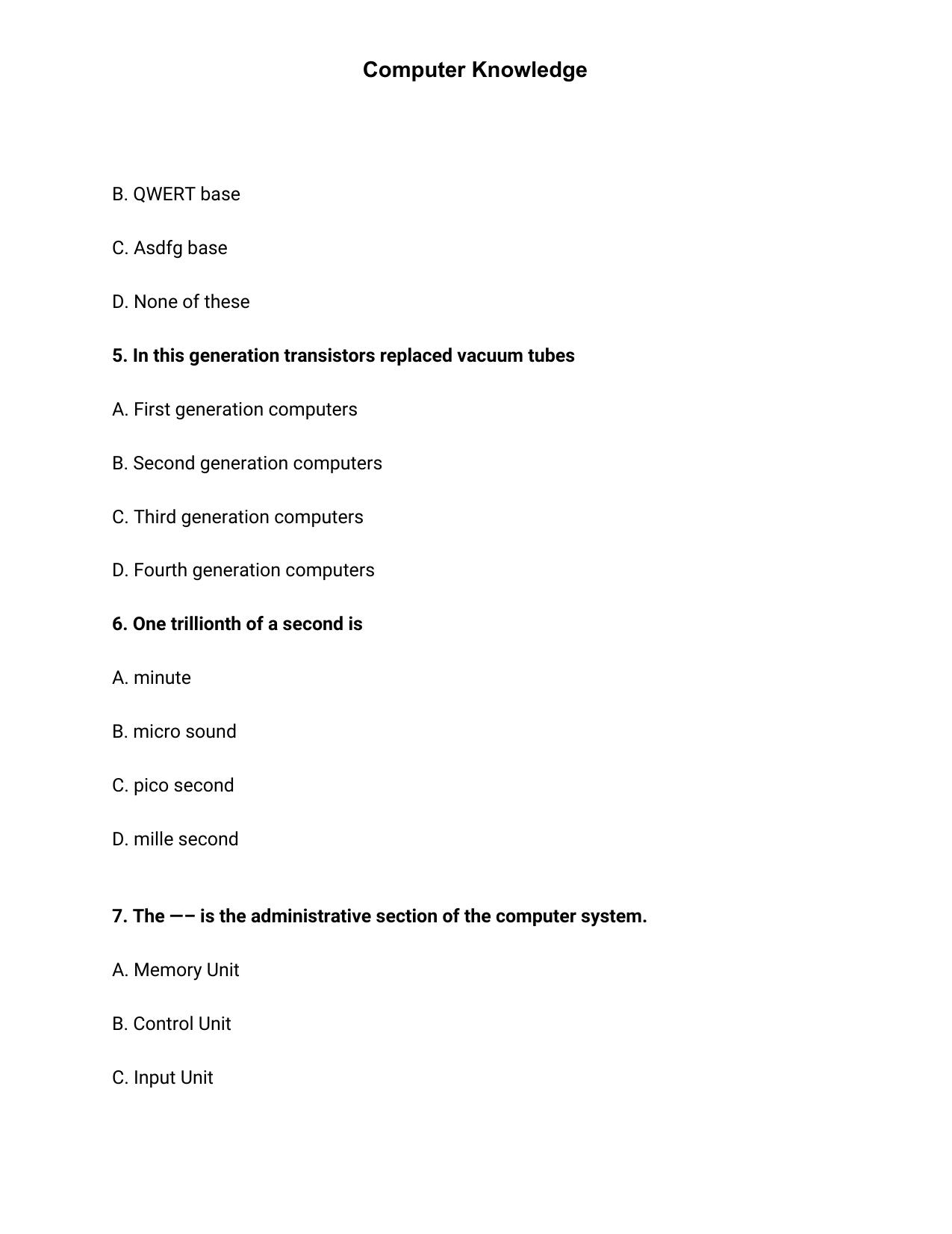 JK Accounts Assistant Previous Question Papers for Knowledge of Computer Applications - Page 2