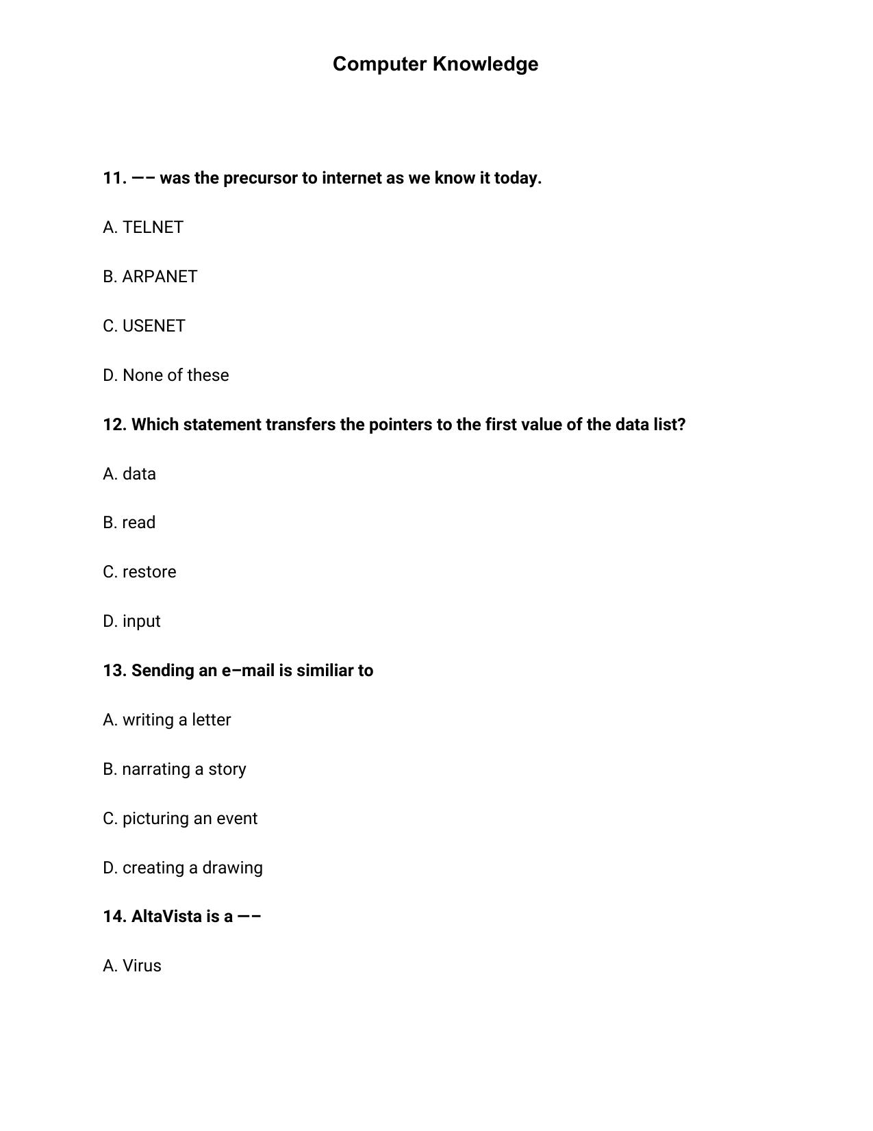JK Accounts Assistant Previous Question Papers for Knowledge of Computer Applications - Page 4