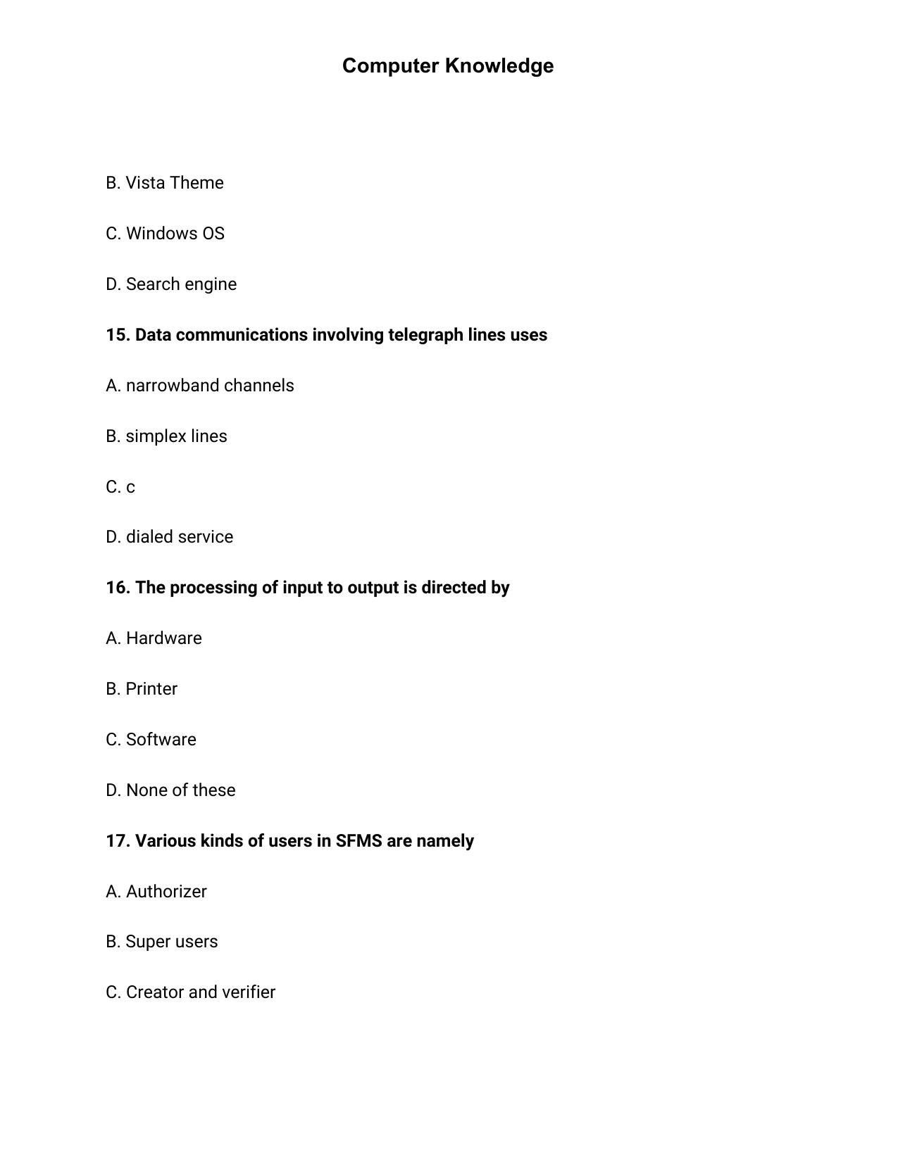 JK Accounts Assistant Previous Question Papers for Knowledge of Computer Applications - Page 5