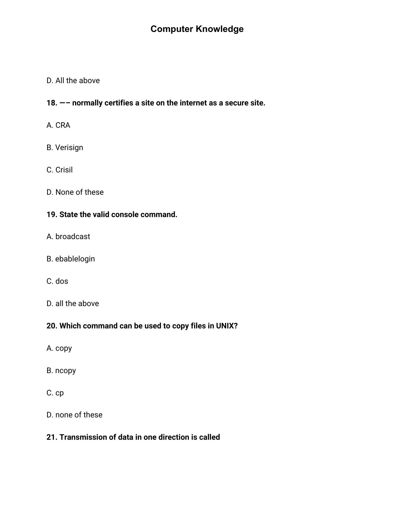 JK Accounts Assistant Previous Question Papers for Knowledge of Computer Applications - Page 6