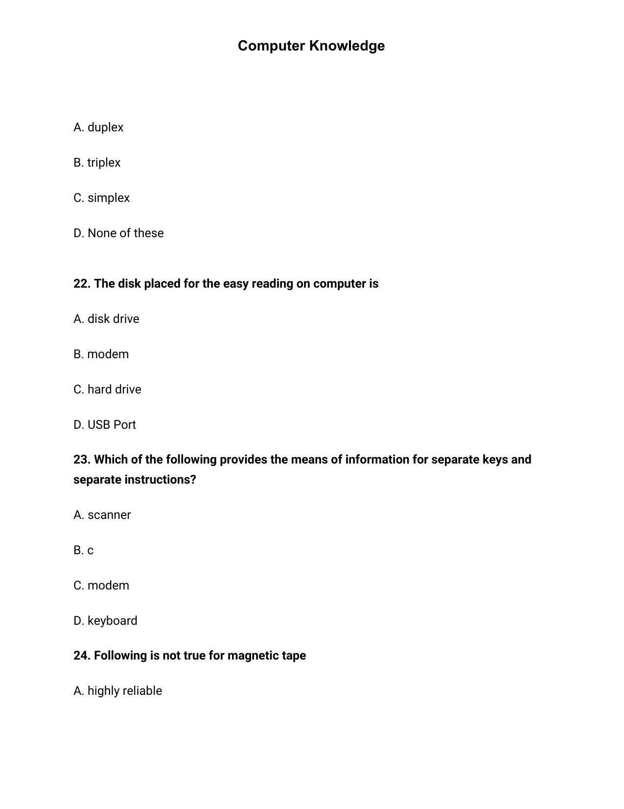 JK Accounts Assistant Previous Question Papers for Knowledge of Computer Applications - Page 7