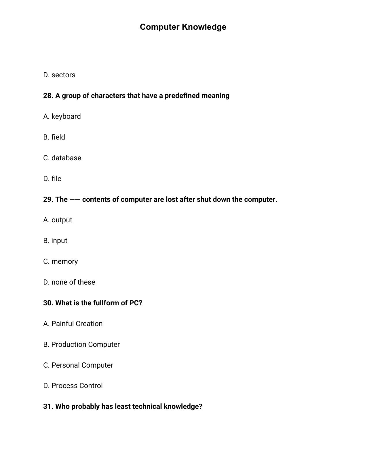 JK Accounts Assistant Previous Question Papers for Knowledge of Computer Applications - Page 9