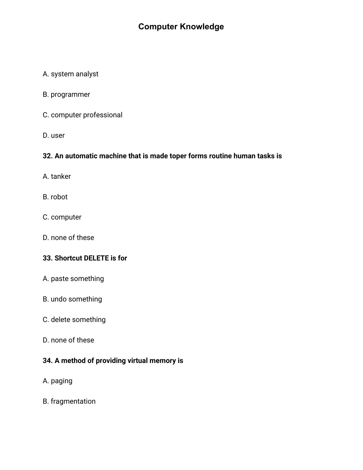 JK Accounts Assistant Previous Question Papers for Knowledge of Computer Applications - Page 10