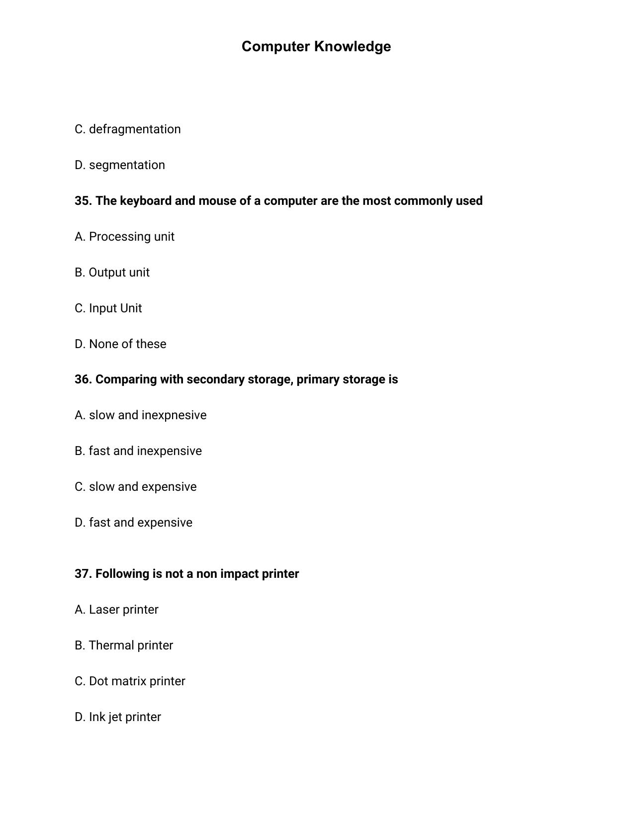 JK Accounts Assistant Previous Question Papers for Knowledge of Computer Applications - Page 11